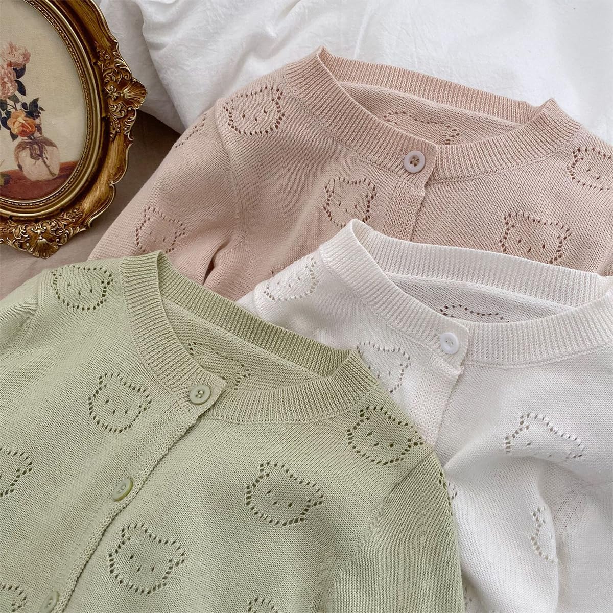 Bambini Neonate Maglione Lavorato a Maglia Sottile Cardigan, Manica Lunga Maglia Giacca Coprispalle Tinta Unita Chiusura Manica Lunga Giacca, Morbido, Girocollo, con Bottoni 1-11 Anni