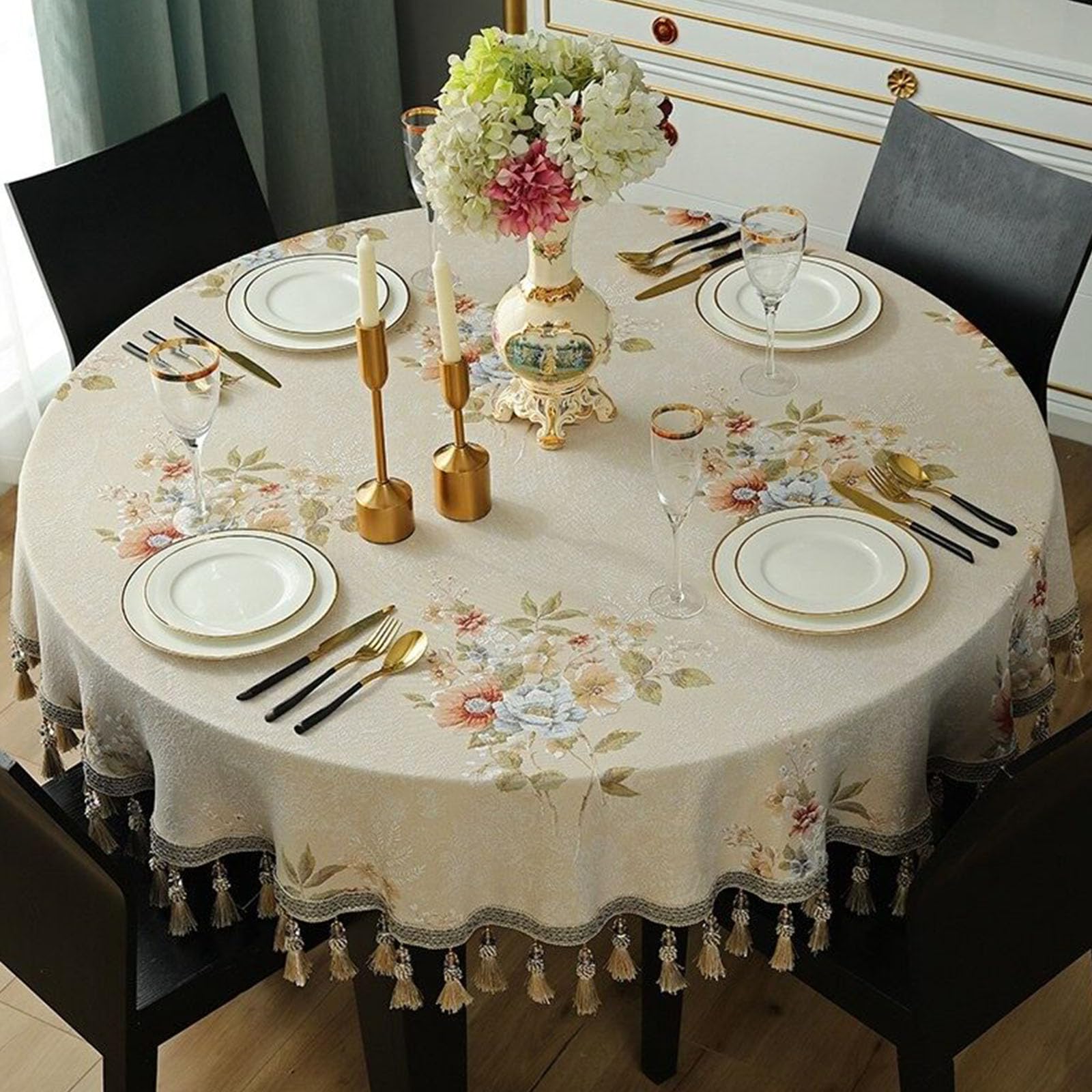 Nappe ronde en polyester Ele table protégée et décoration de cuisine chic