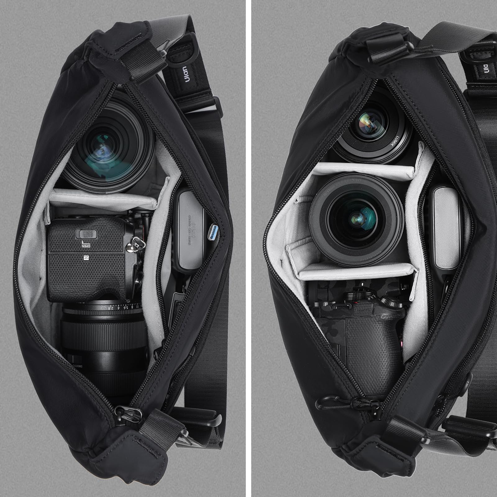 ULANZI Borsa a tracolla per fotocamera, elegante con divisori, custodia leggera per fotocamera DSLR, accessori per fotocamera, viaggi, fotografia all'aperto, Nero, Leggero e portatile