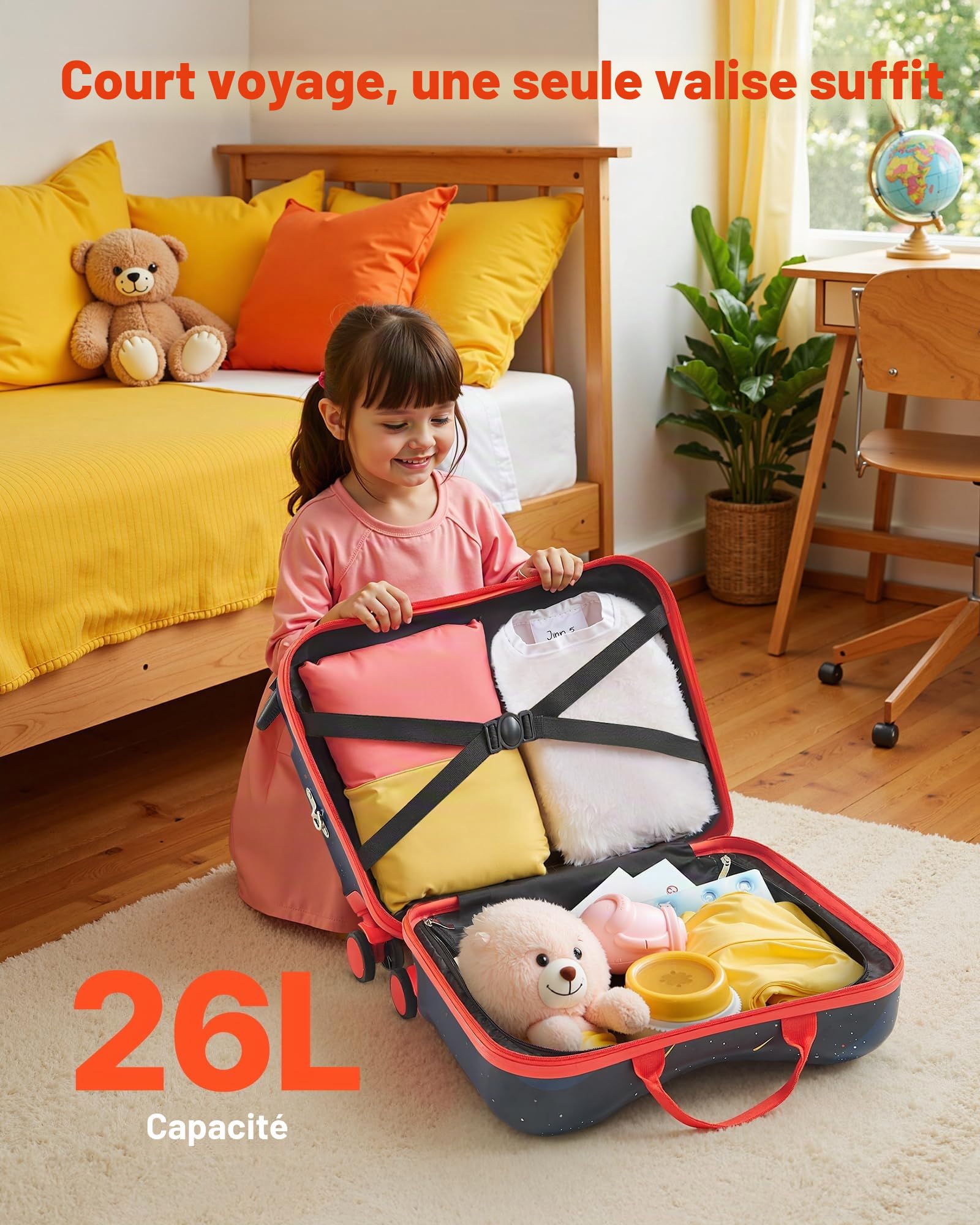 VEVOR Valise à roulettes Enfant, Capacité 26 L, Bagage à roulettes, Charge 50 kg, avec Bandoulière Réglable, Poignée Renforcée, Conception Légère, pour Voyages Enfants Garçons Filles de 3 Ans et Plus