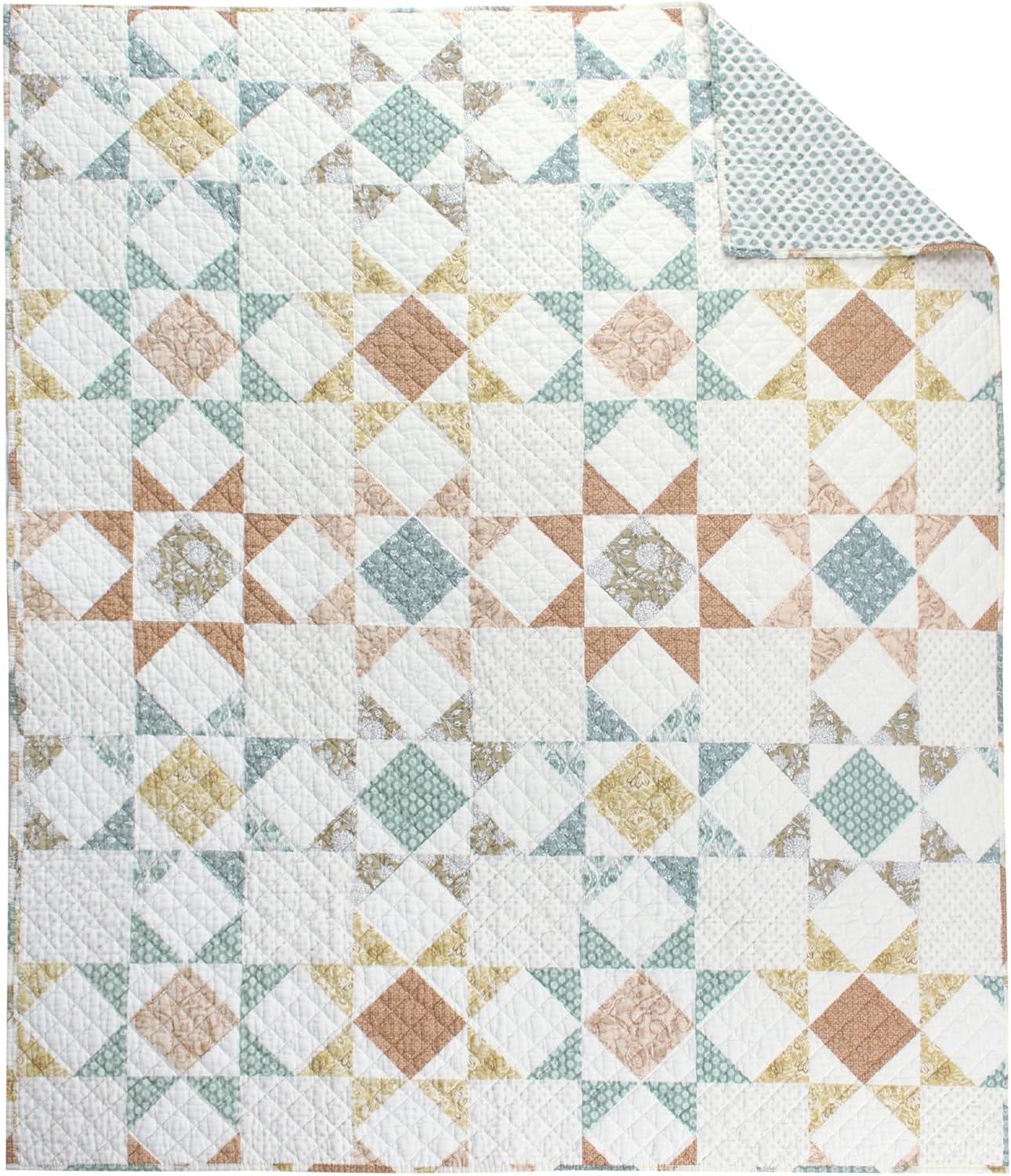 Levtex Home - Lottie - Throw - Patchwork - Sienna Teal Green Ochre Taupe and Cream - Throw Size 50x60in. -Cotton - Image 5