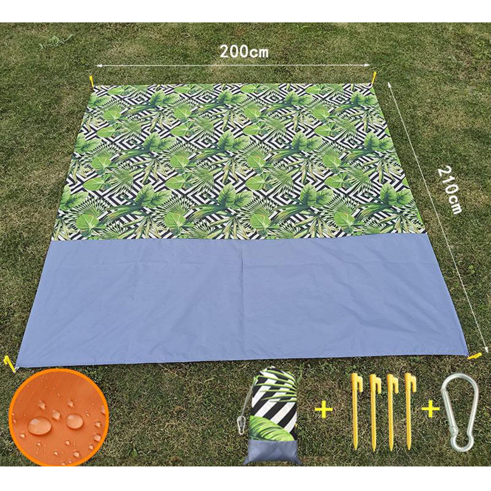 Großes Strandtuch, Anti-Sand-freie Strandmatte, Anti-Sand- Stranddecke, Picknickmatte mit 4 Ankern, 200 x 210 cm