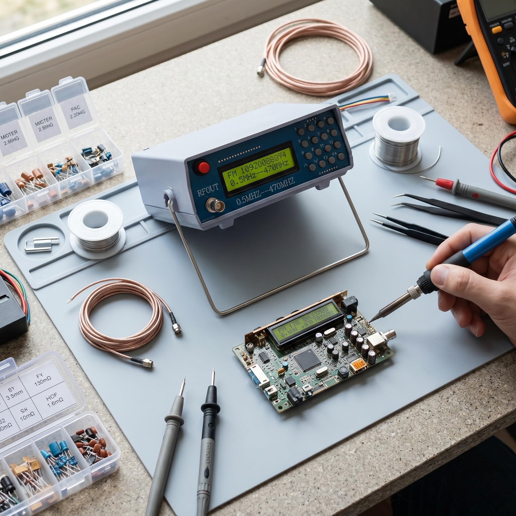 Funktioneller Signalgenerator, 0,5M-470MHz Frequenz-Signalgenerator FM-Radio-Signalgenerator Intercom Signal Generator Messgerät Tester für drahtlose Kommunikation, Luft Raumfahrt