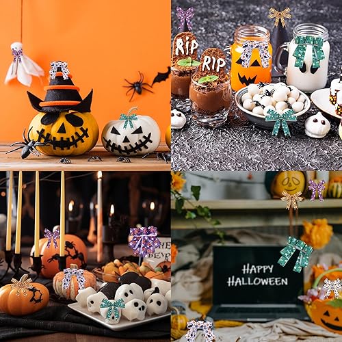 Miniatura 6 de Hiswan Cinta de grogrén de 1 pulgada para envolver regalos, decoración de Halloween, calabaza, gato negro, fantasma, manualidades, cinta fina para