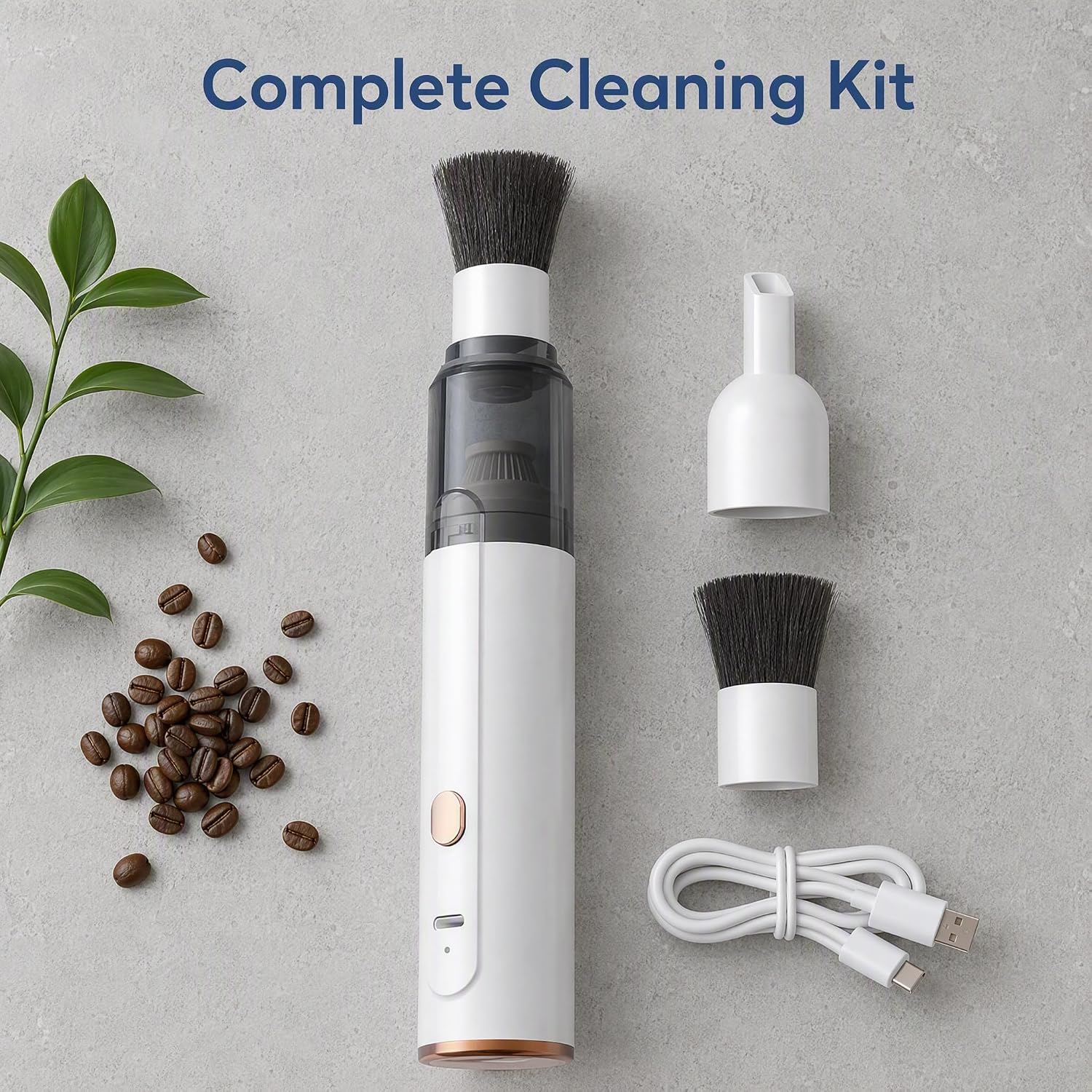 Coffee Grinder Vacuum Cleaner, Mini Handheld Coffee Vacuum for Espresso Grounds, 25w Strong Suction Rechargeable Countertop Cleaner for Coffee Grinder, Portafilter & Espresso Station，White image 5