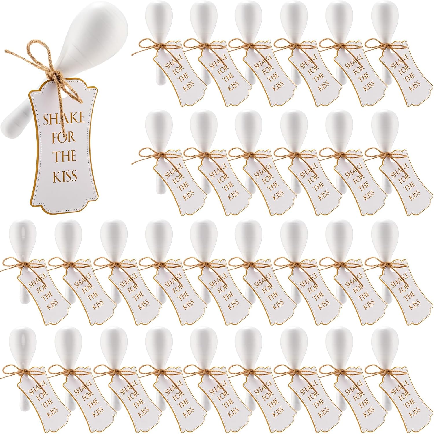 16 Pcs Mini Maracas for Wedding 4.65 x 1.5'' Wooden Maracas Bulk Maracases with Gift Tags Musical Instrument for Wedding Favor Church Birthday Baby Shower Bridal Shower Music Party, White