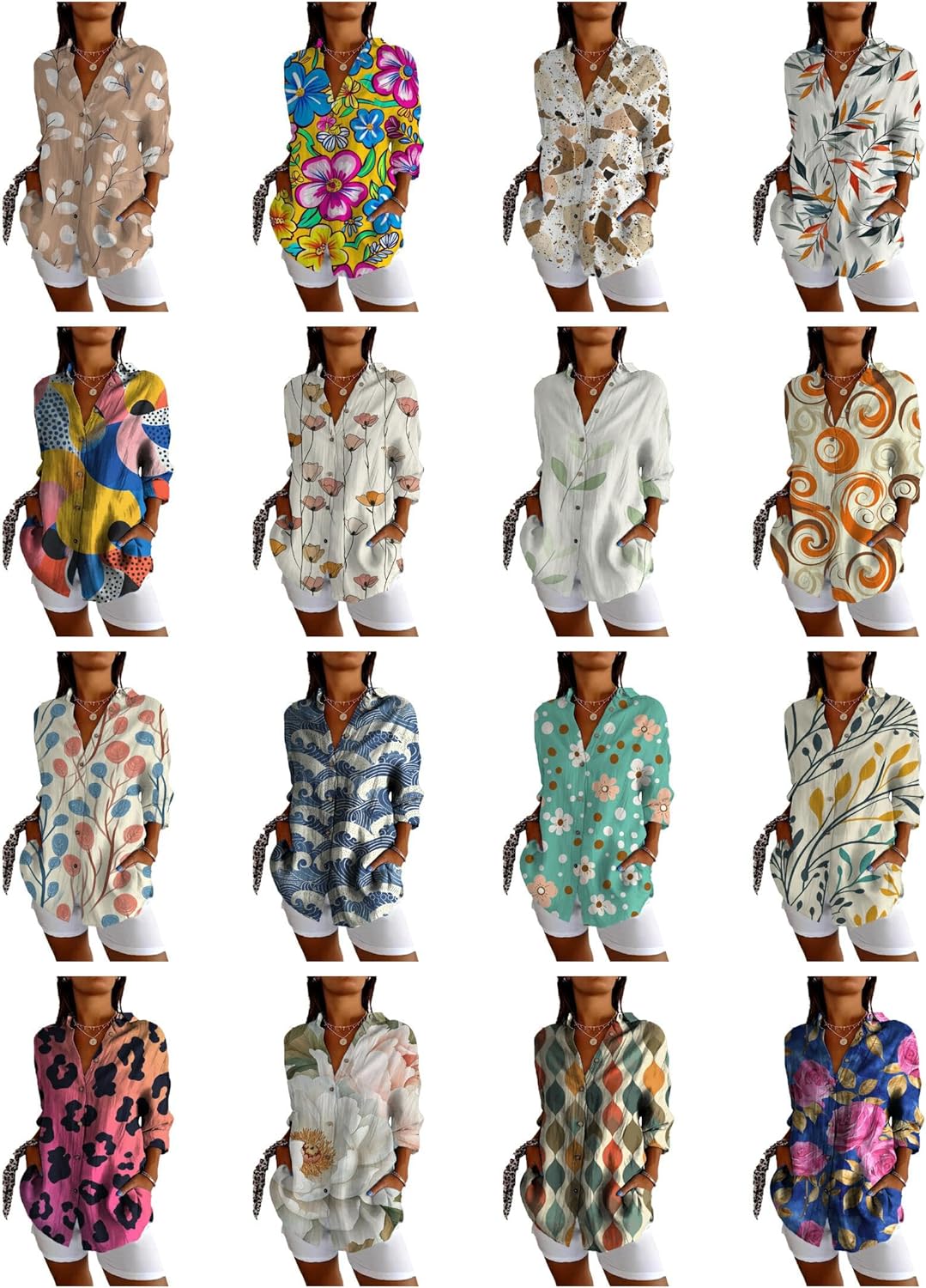 Hawaiian Shirts for Women Floral Print Loose Fit Trendy Button Down Blouses Summer Casual Plus Size Work Beach Shirts - Image 4