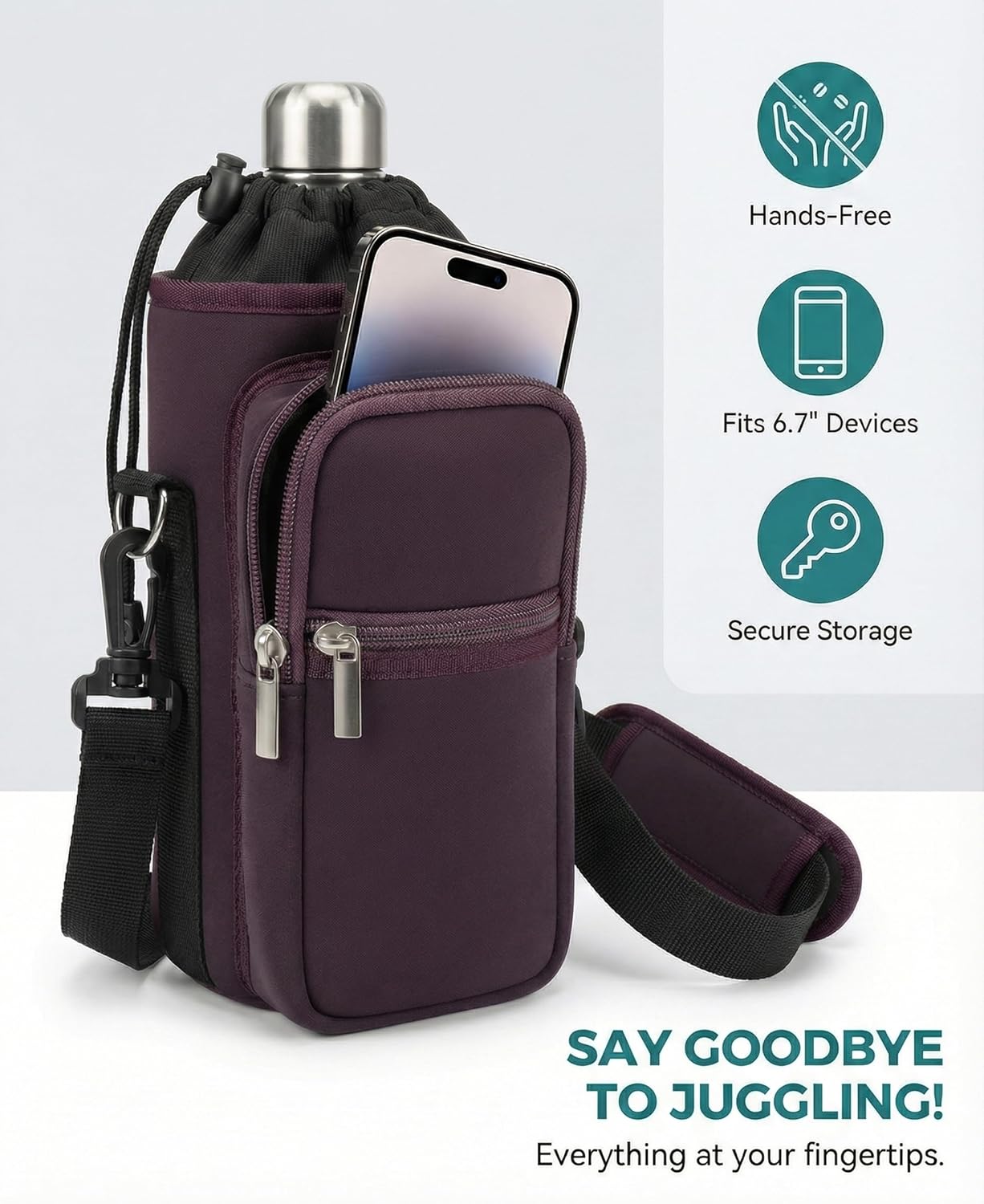 AUPET Water Bottle Sling Bag Sleeve Holder Carrier 25/32/40/64 oz,Insulated Crossbody Water Bottle Case Cover with Strap and Pockets for Men/Women Walking Hiking