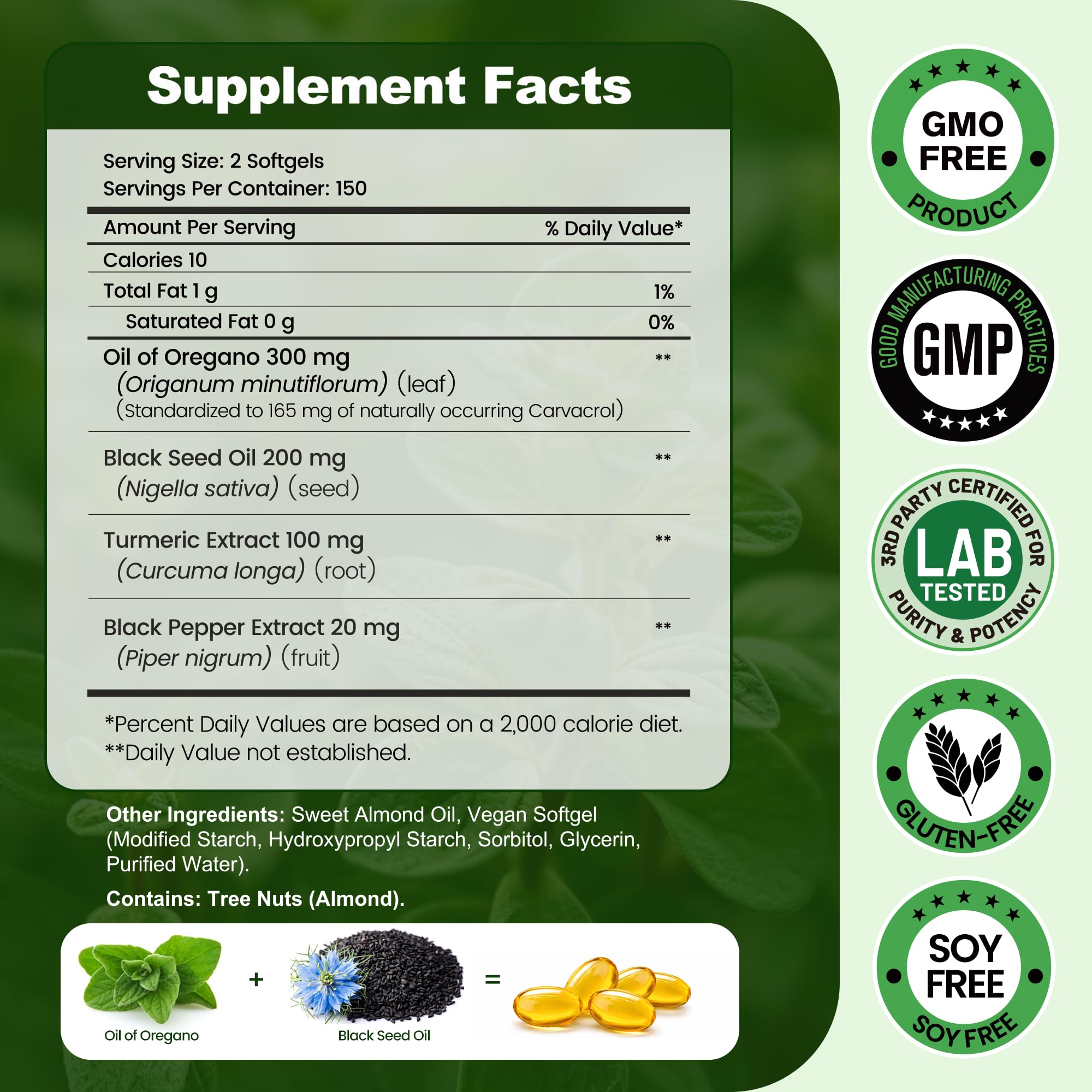Oil of Oregano with Black Seed Oil, 300 Softgels — Amazon image 4