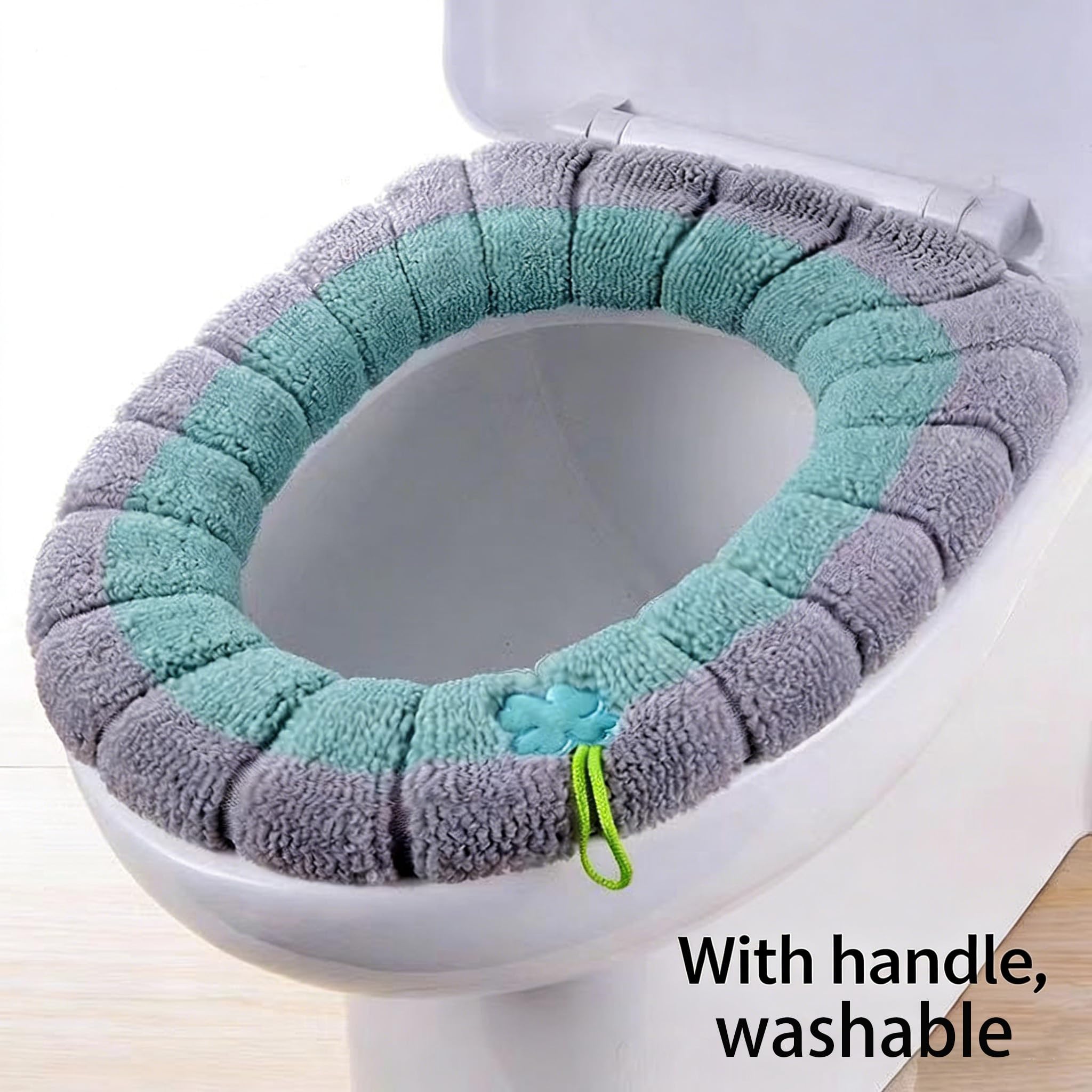 Soft Toilet Seat Cover, Washable Plush Fabric Cushion with Handle, Universal Fit Thick Warm Pad, Assorted Colors, Round, 4 Pack — view 7