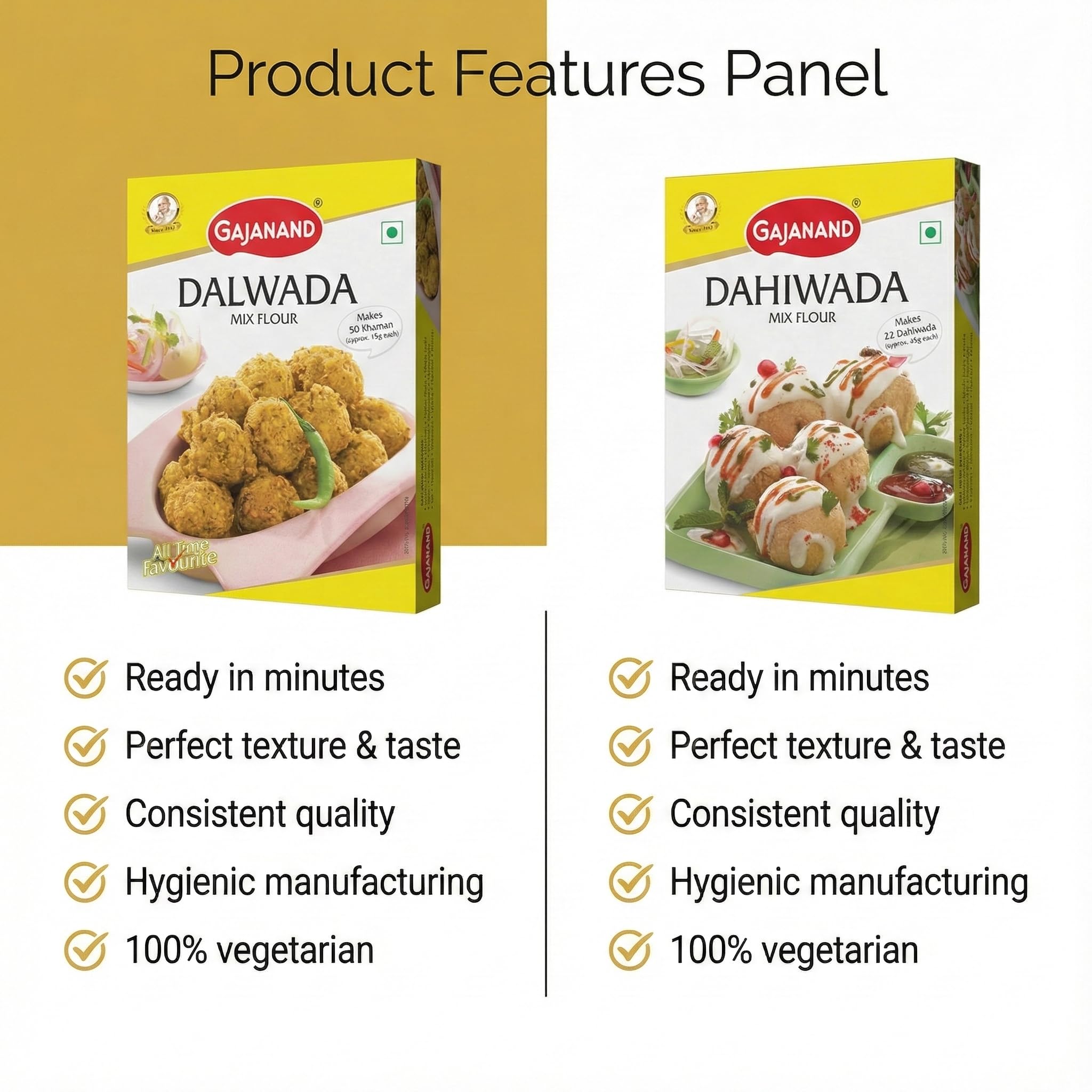 GAJANAND Instant Mix Combo Pack | Dalwada Mix Flour, Dahiwada Mix Flour, 400 gm Each | Easy to Make Healthy Breakfast mix 2