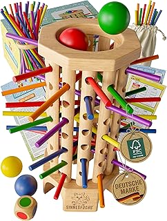 Farblernturm - FSC® 100% - Montessori Spielzeug ab 3 Jahre - Holzspielzeug pädagogisch wertvoll - Lernspiele ab 3 Jahre - Kinder Farben Stäbchen Holz Spiel - Kinderspiele ab 4 Jahre