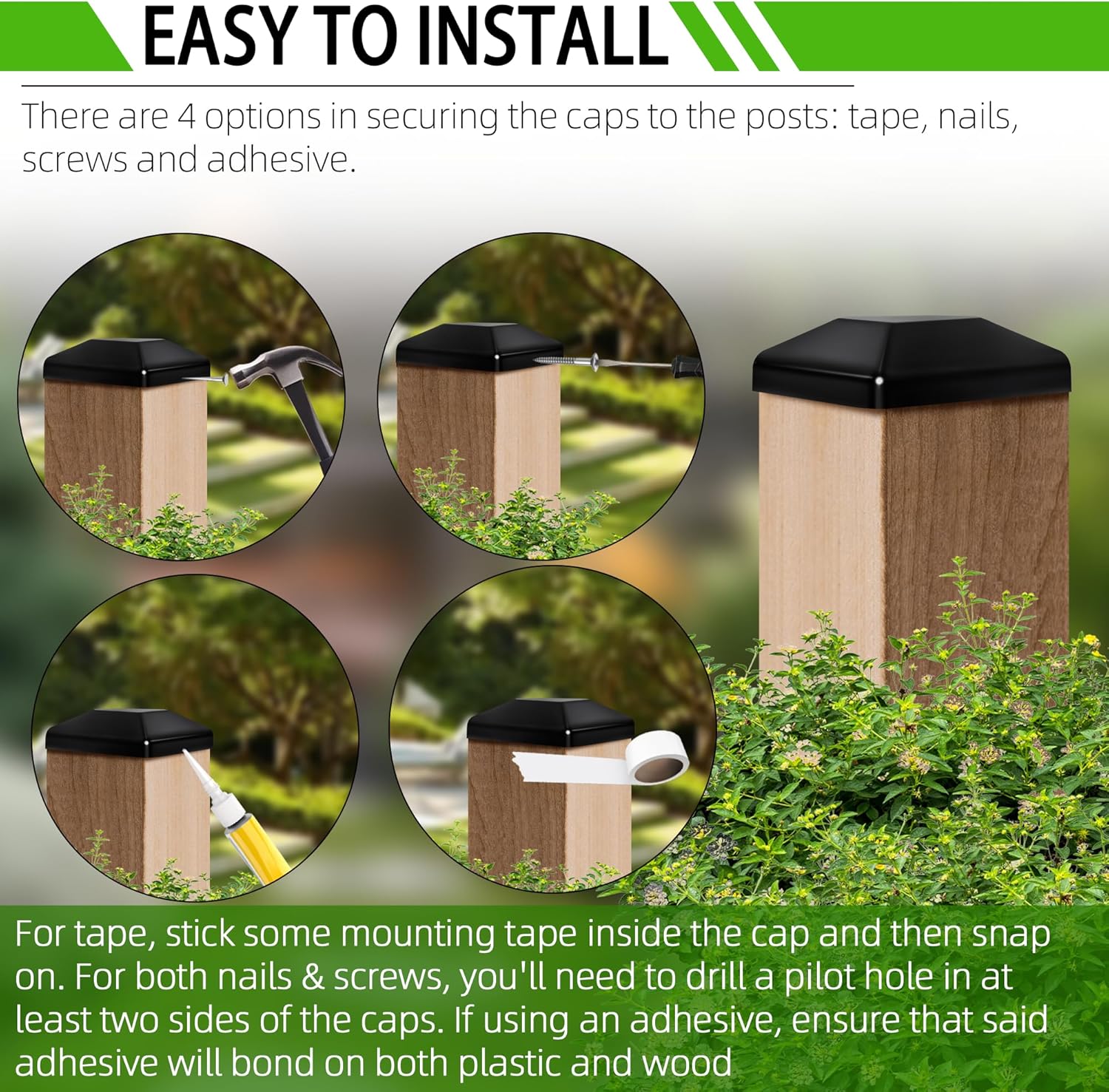 TonGass (24-Pack, Black) 4"x6" (3 5/8x5 5/8") Wood Fence Post Caps - Wooden Fence Cover Deck Post Cap, Durable Plastic Water-Proof and UV-Proof, Protect Wooden Poles from Cracking and Rotting