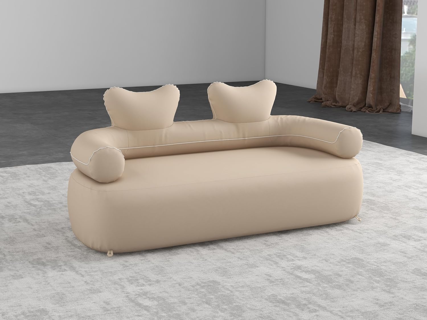 LUOOV Portable Inflatable Air Sofa with Built-in Pump, Durable Camping Lounger for Adults, 66.9"x33.5"x31.5" Khaki Loveseat - Ideal for Backyard, Beach & Music Festivals