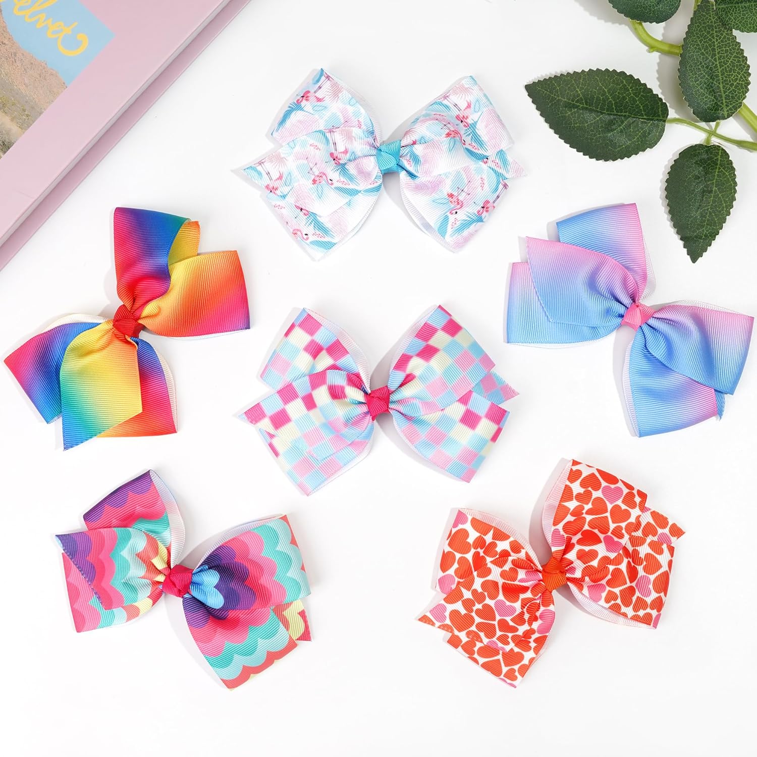 24PCS 4.5Inch Bows for Girls Boutique Grosgrain Ribbon Rainbow Hair Bow Alligator Hair Clips Pigtail Bows Unicorn Hair Clips for Baby Girls Toddler Kids Children Teens - Image 6