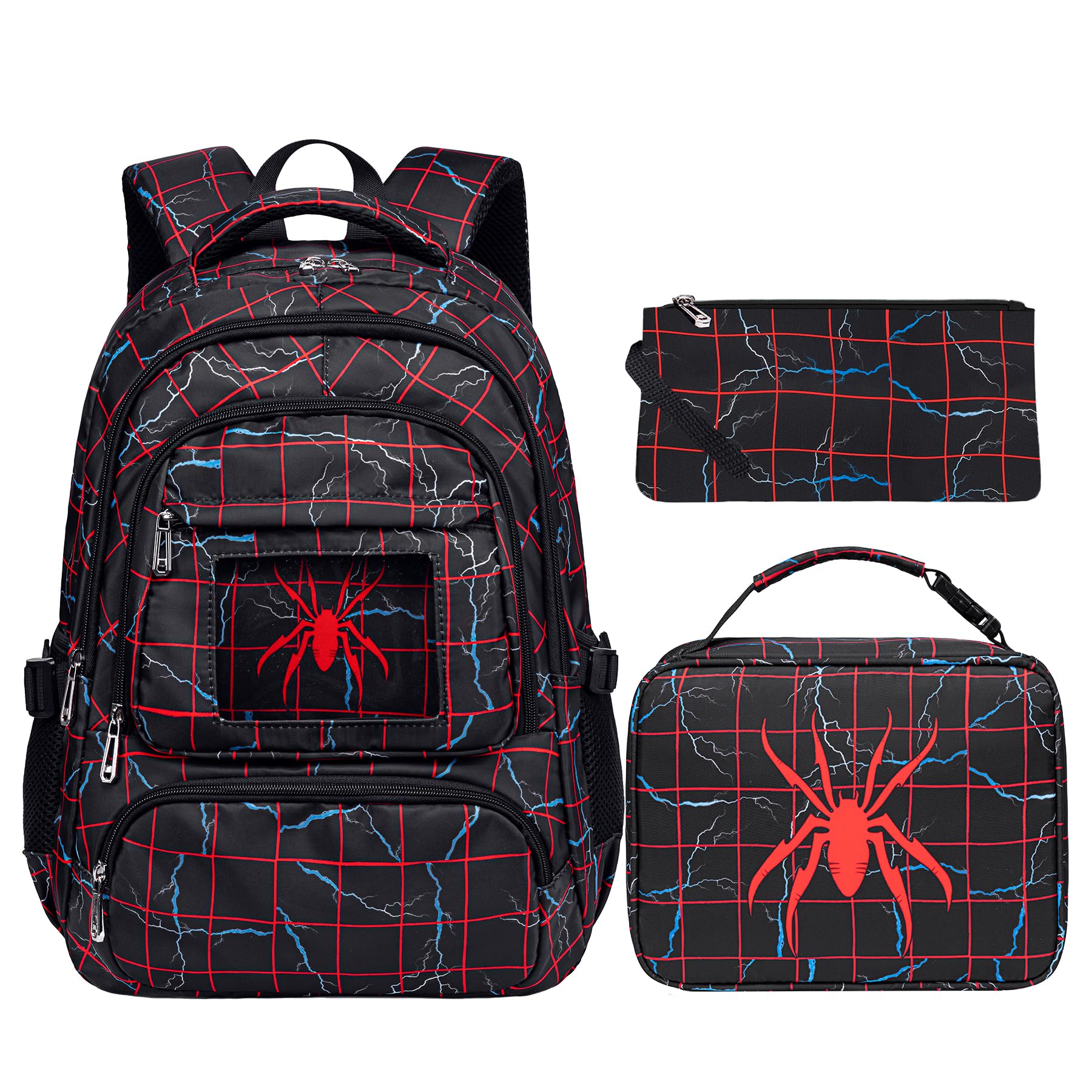 FunnyGifts Boys Backpacks with Lunch Box for Kids School Bookbag with Lunch Bag for Elementary Kindergarten Preschool Sticker for Backpacks Mochila