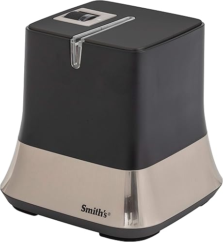 Smith's 51111 Mesa Diamond - Afilador de cuchillos eléctrico ajustable – Negro – Rueda de afilado abrasivo + guías de cuchillas – Accesorios de
