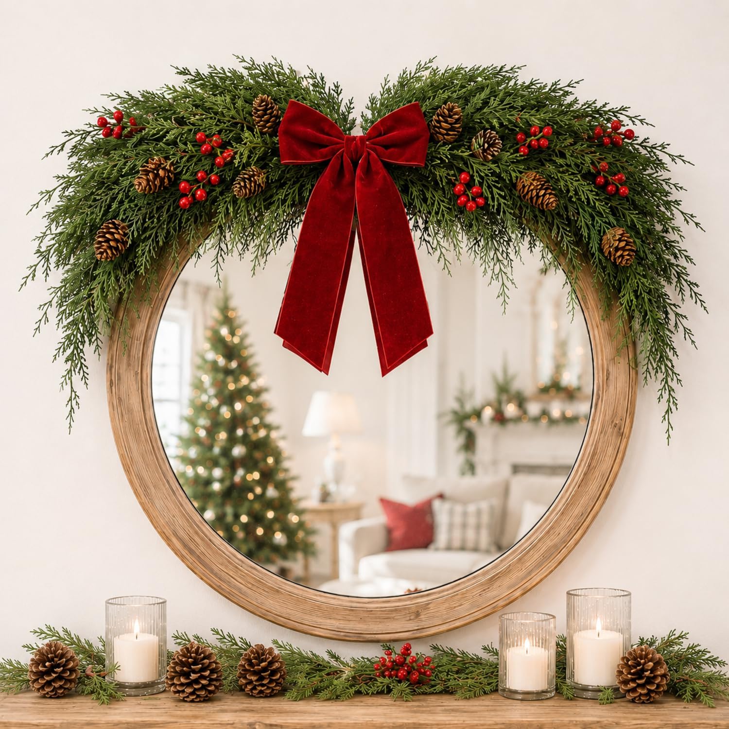 2.3ft Christmas Mirror Garland Artificial Norfolk Pine Swag Decor