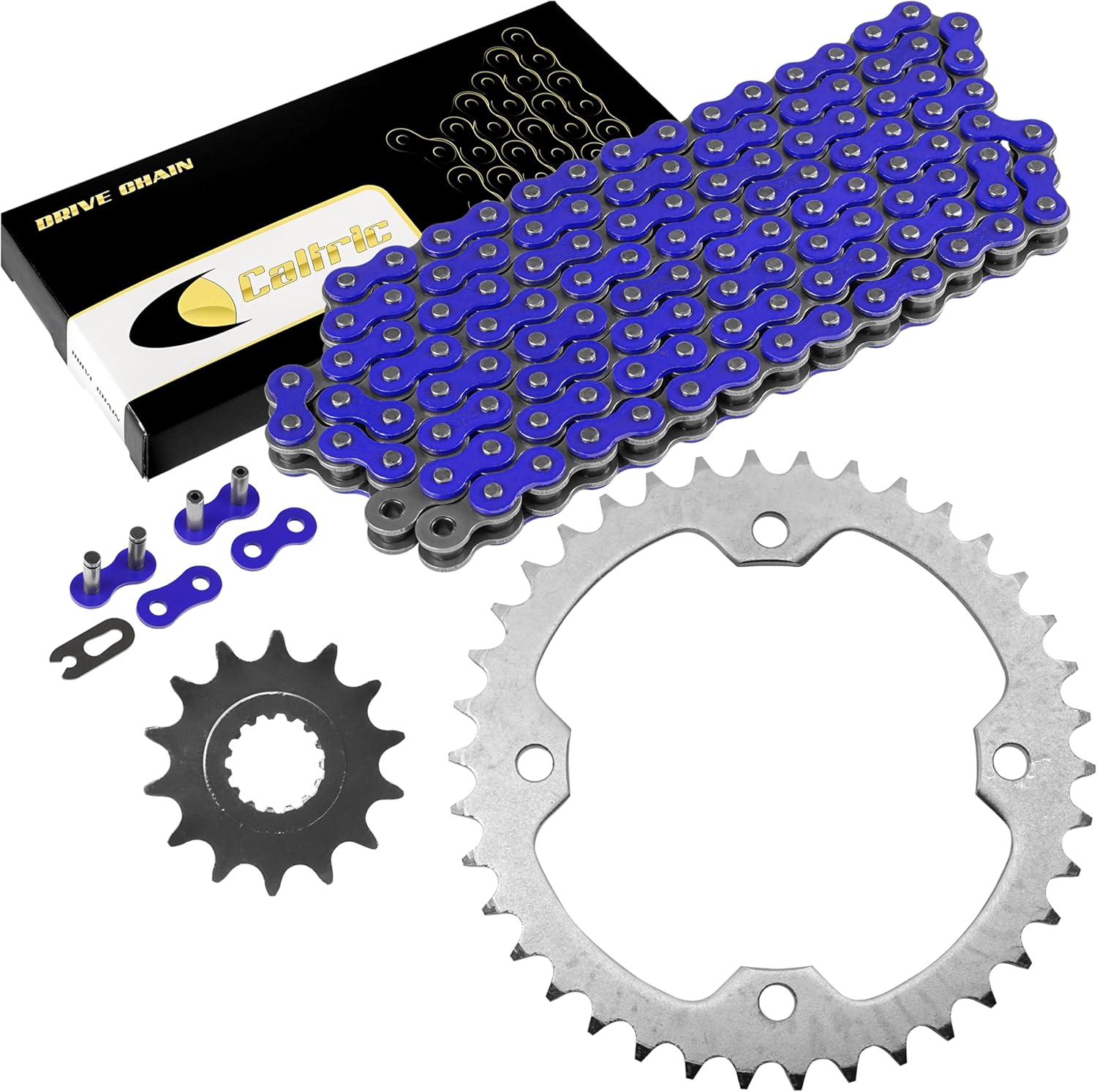 Caltric Blue Drive Chain And Sprockets Kit Compatible with Yamaha Yfz450R Yfz450X 2009-2018