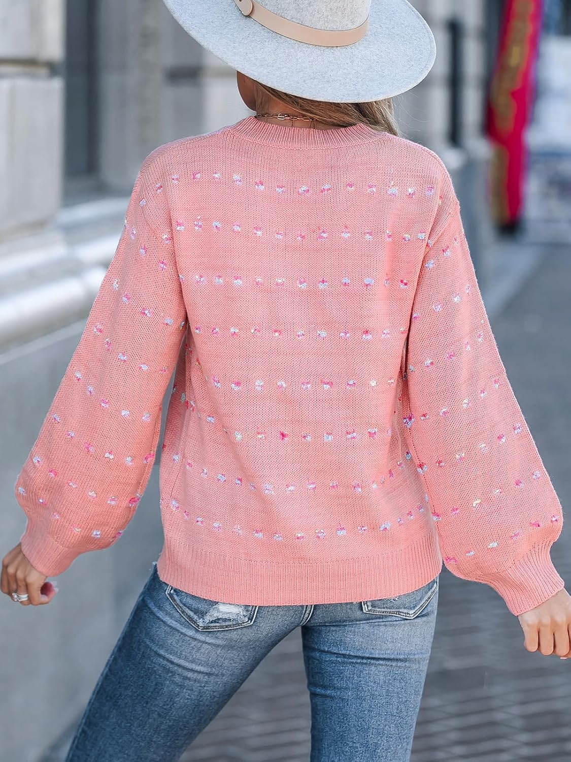 CUPSHE Womens Sweaters Rainbow Dots Long Sleeve Sweater Crewneck Lightweight Knit Pullover Sweater Tops - Image 5