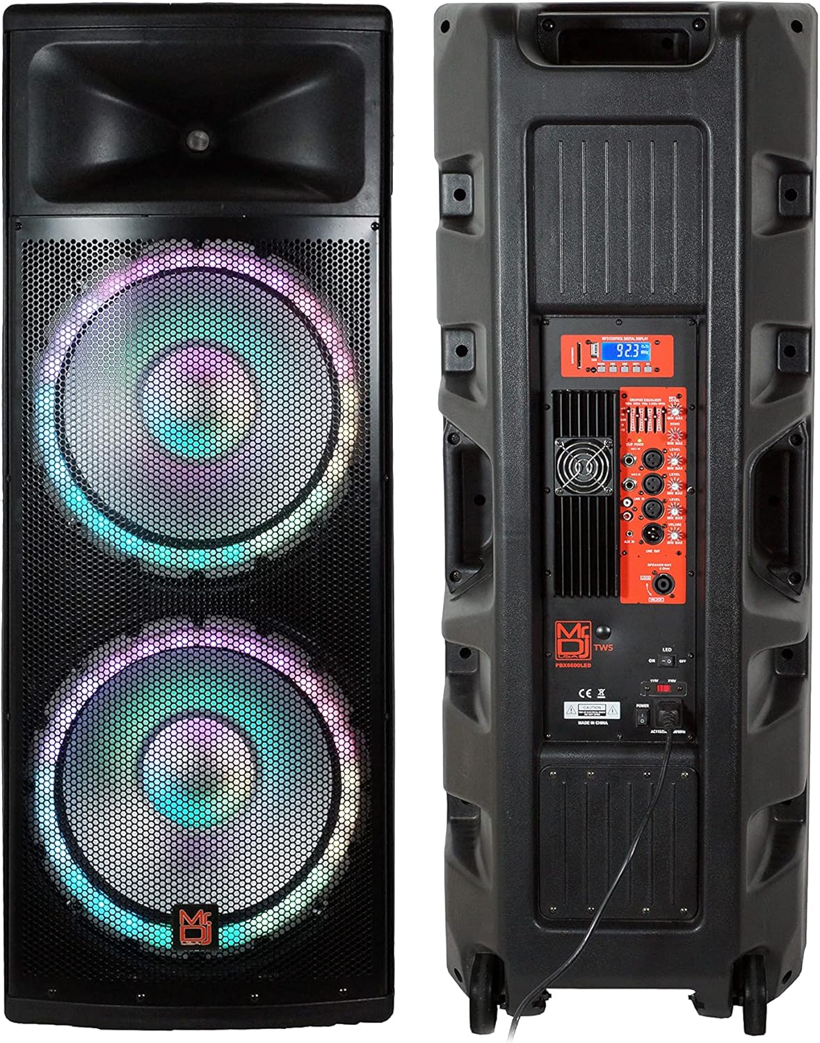 Mr. Dj USA PBX6600LED Bluetooth Speaker Professional Dual 2x15" 5500W Speaker PA DJ LIGHT Bluetooth