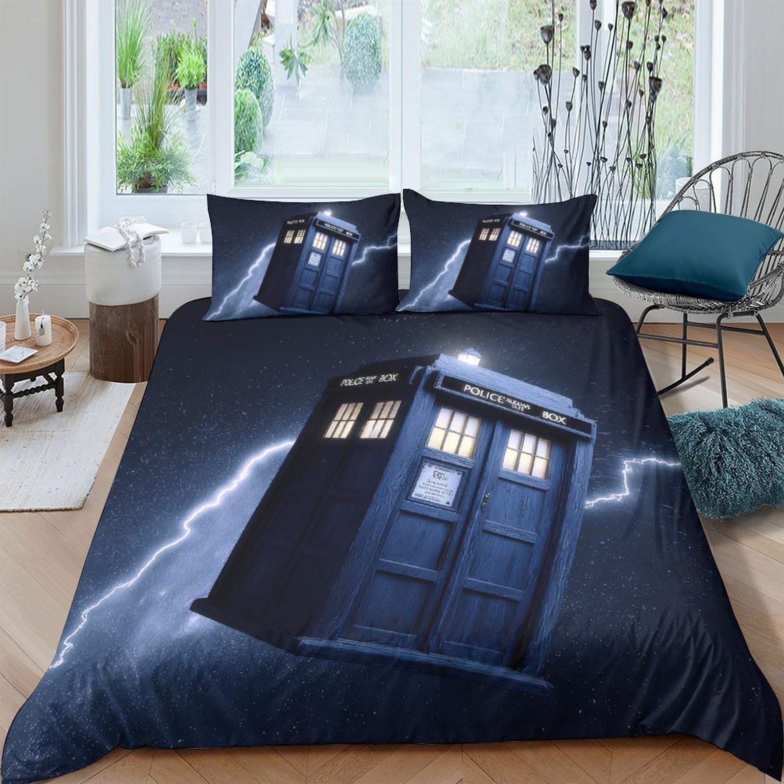 Ctjqhvkz Style-3 3D Printed Blue Police Box Fitted Sheet Microfiber Soft Lightning Night Bed Cover For Bedroom Dorm Mattress Decor Single（135X200cm）