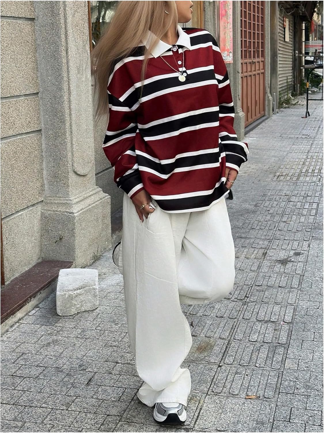 SOLY HUX Women's Striped T Shirt Collared Long Sleeve Color Block Preppy Tops Casual Fall Clothes Streetwear - Image 5