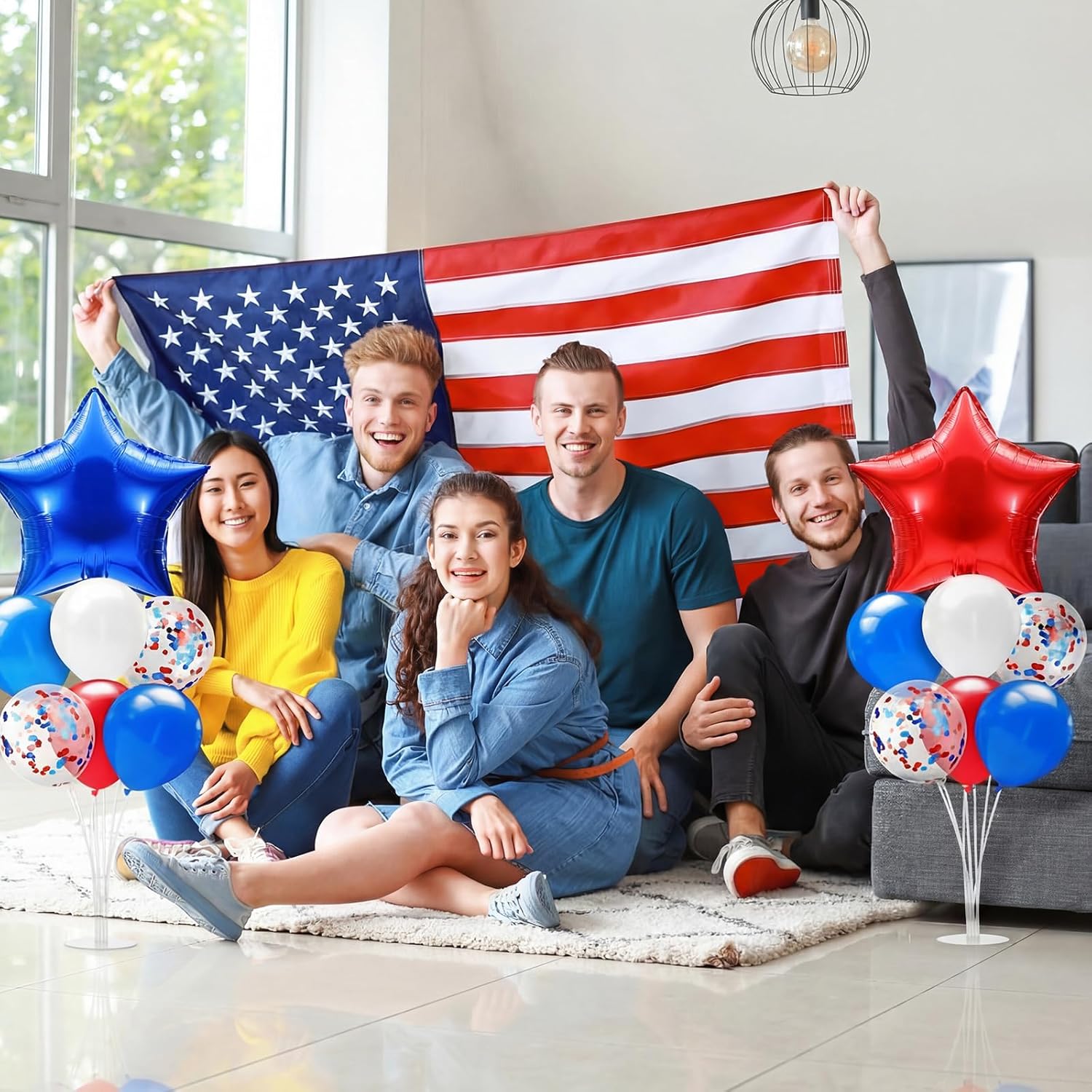 Lunmon 4 Set 4th of July Balloon Stand Kit for Table with Base Centerpieces Red Blue and White Balloons Holder for Memorial Day Patriotic Anniversary American Independence Party Decorations