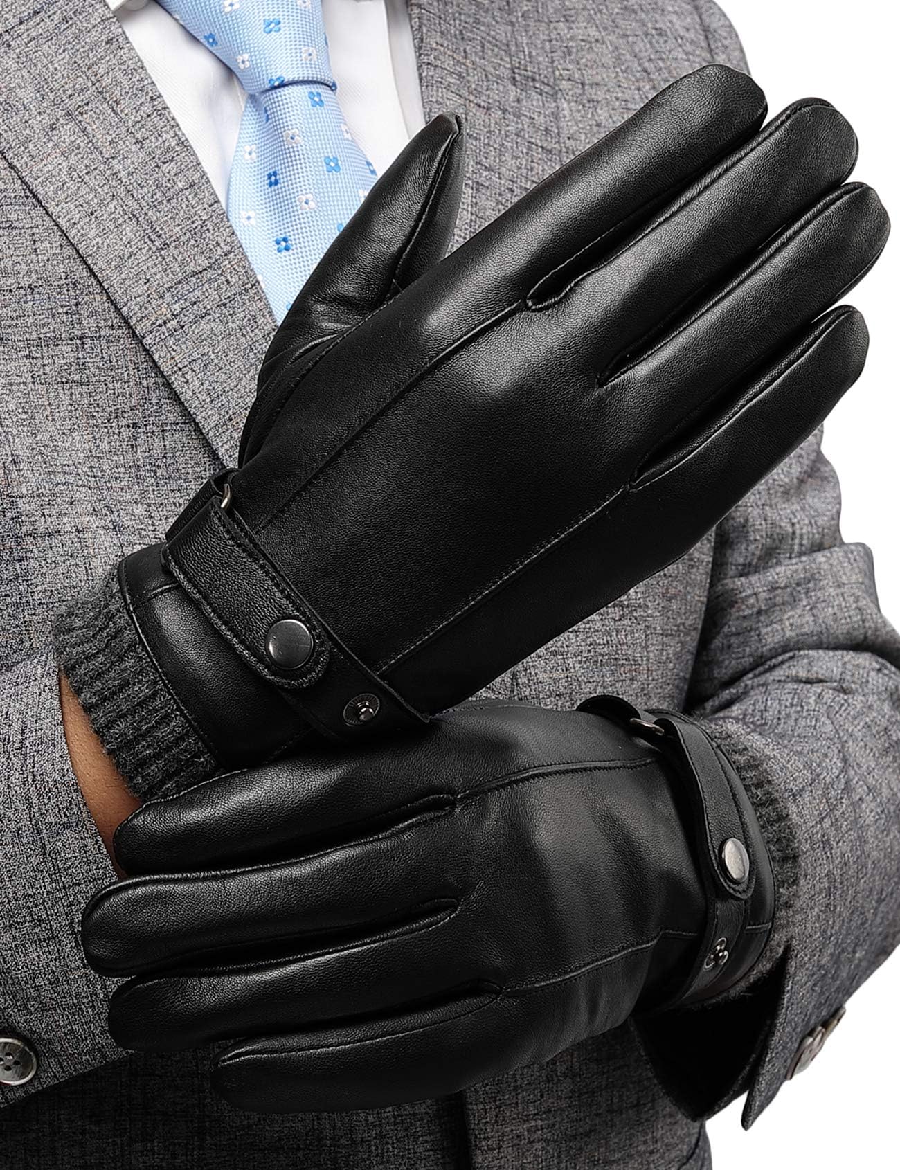Leather Gloves for Men, with 3M Thinsulate Full-Hand Touchscreen Texting Driving Cold Weather Mittens