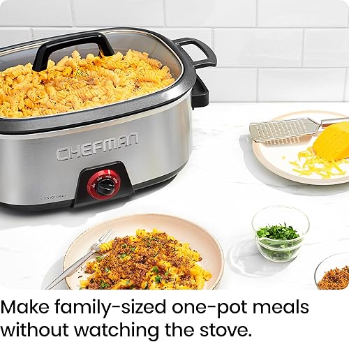 Miniatura 2 de Chefman Olla de cocción lenta de 6 cuartos de galón, cocina eléctrica para encimera, estufa y horno, inserto extraíble para dorar y saltear, sopas y