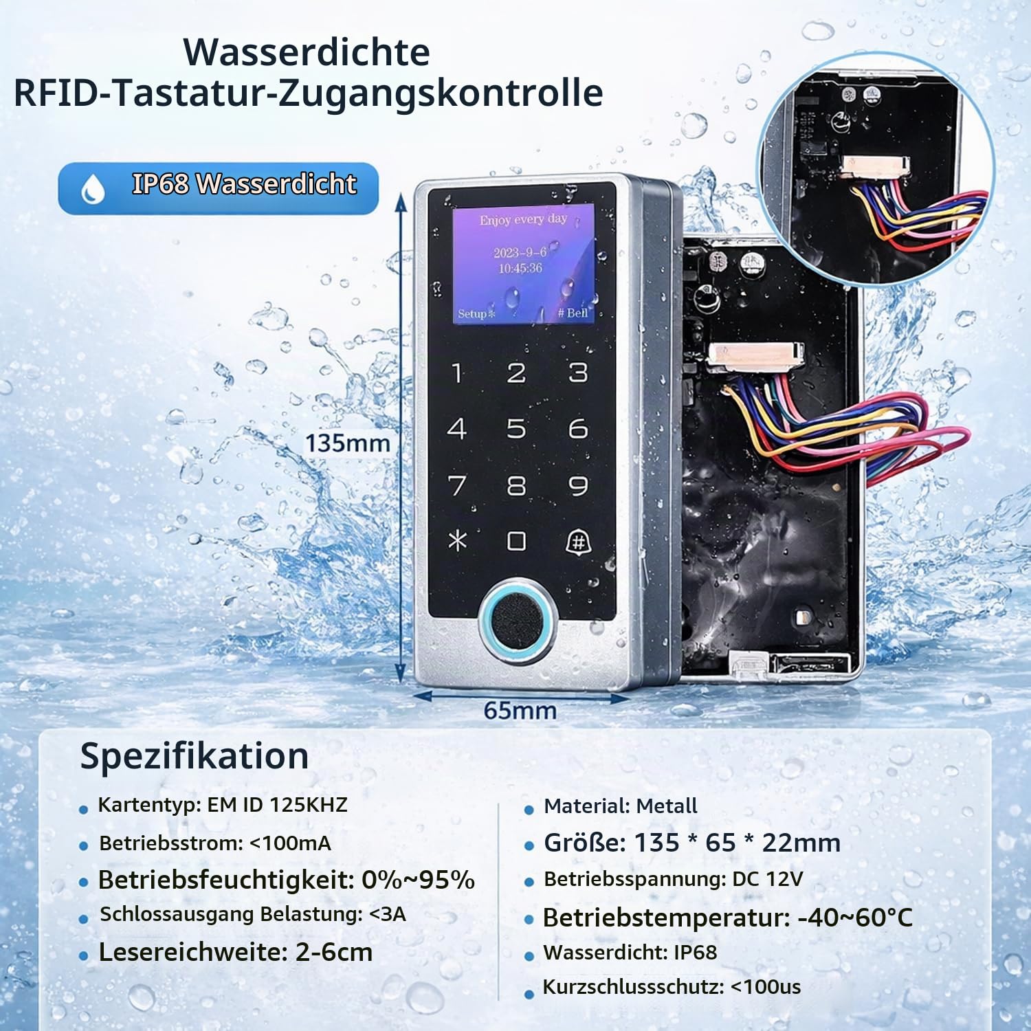 Tuya WLAN Fingerprint Türöffner mit Code & RFID – IP68 Codeschloss Haustür aus Metall mit LCD Display, Zutrittskontrolle per App, Fingerabdruck, Karte & PIN, 125kHz Schloss, WG26/34, DC12V, inkl.10tag