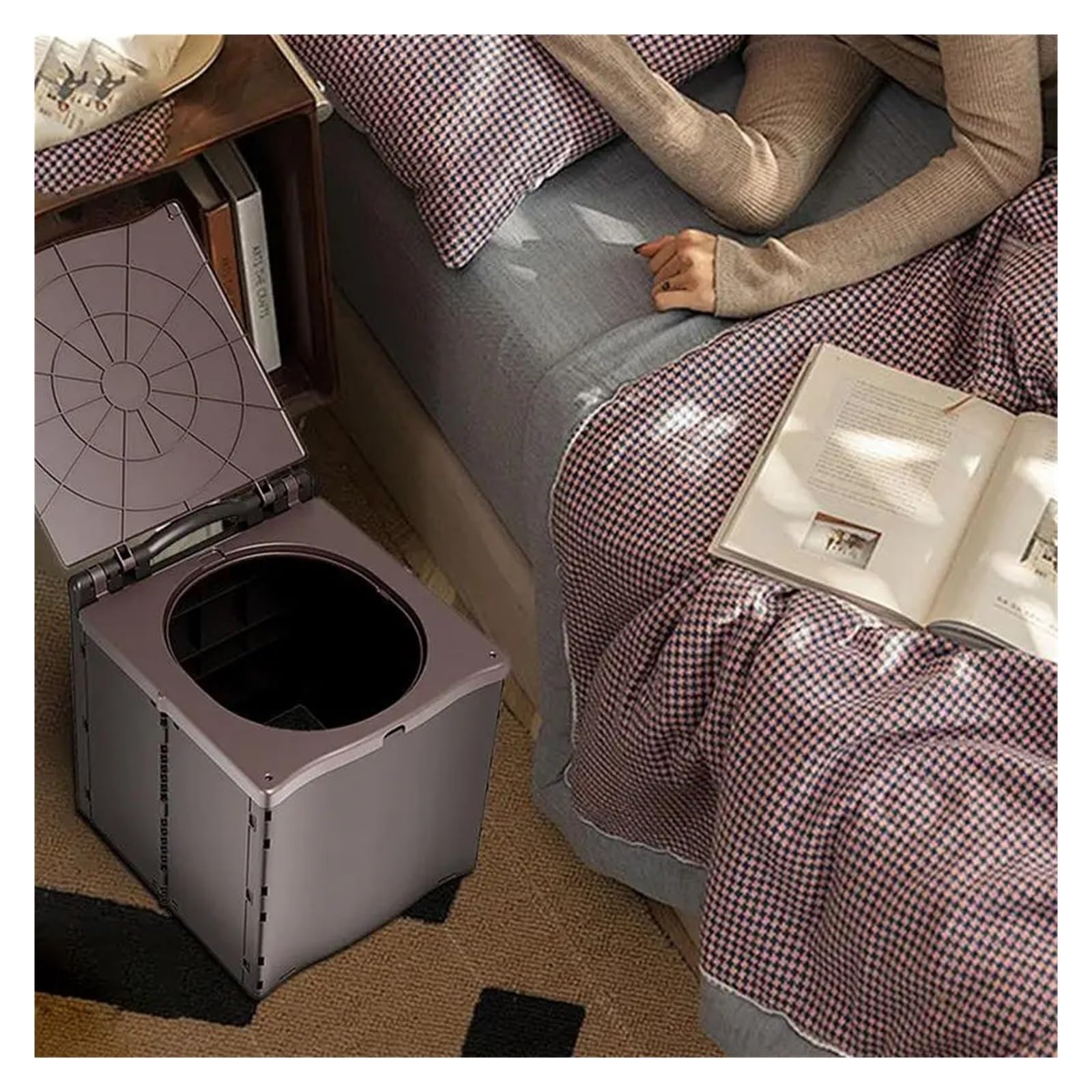 Inodoro Plegable Portable Toilets For Adults Camping Toilet Outdoor Portable Elderly Bedside Toilet Car Travel Trash Can Outside Women Potty(Brown)