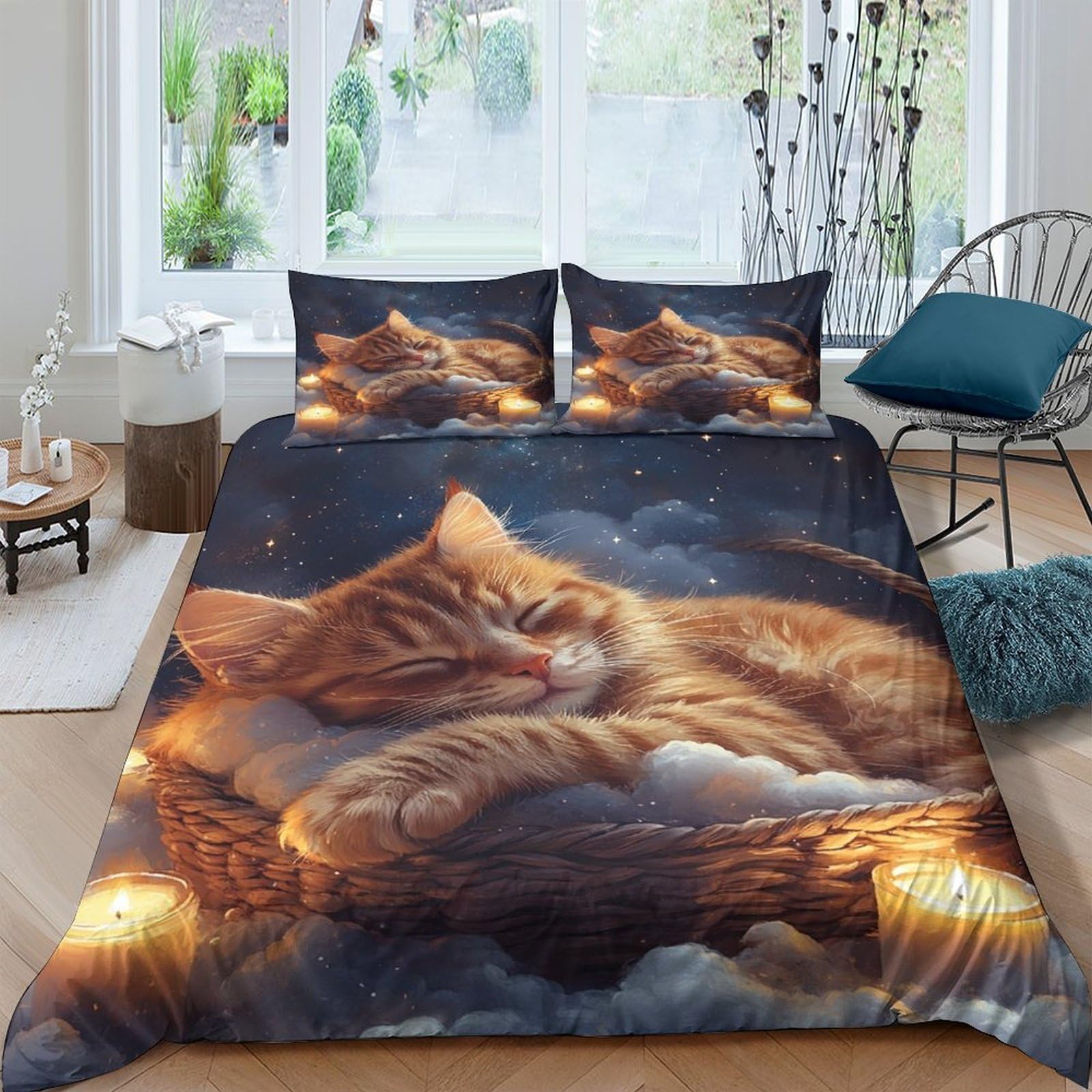 Ctjqhvkz Style-9 3D Printed Orange Tabby Cat Fitted Sheet Microfiber Soft Bedroom Decor Cozy Sleeping Cat Mattress Cover For Home Single（135X200cm）
