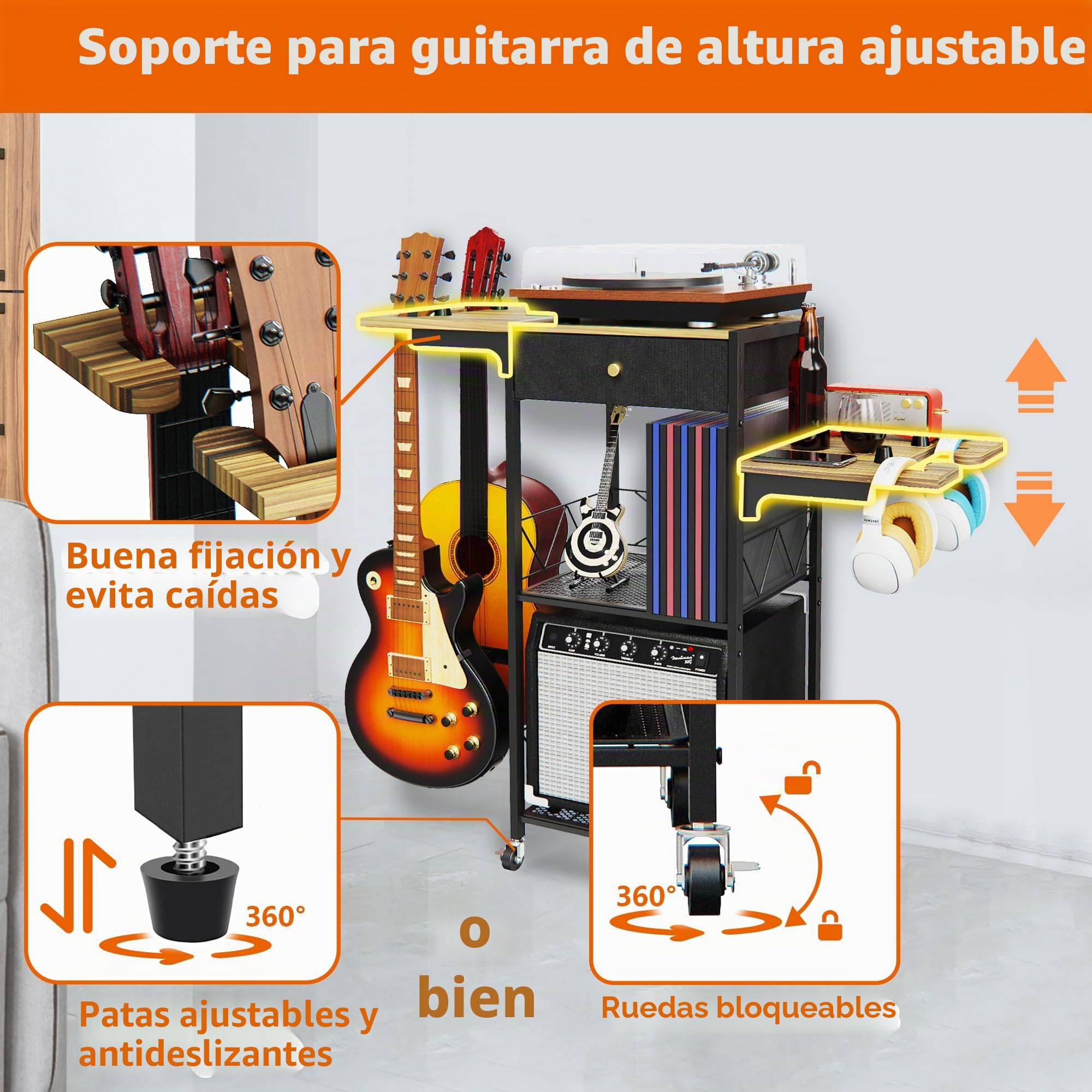 Yitexin Soporte para guitarra, 3 niveles, 4 posiciones, rueda, varias guitarras, amplificador, cajón