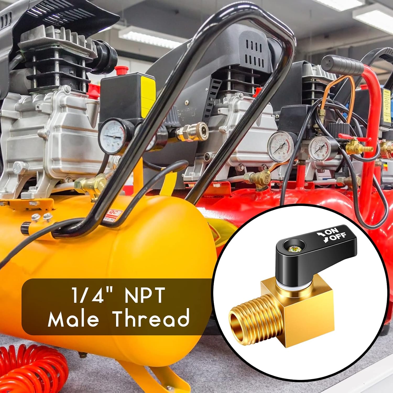 Tondiamo Air Compressor Valve, Mini Metal Ball Type Air Tank Drain Valve Brass, 1/4 Inch NPT Male x NPT Female for Air Compressor Part(4 Pieces)