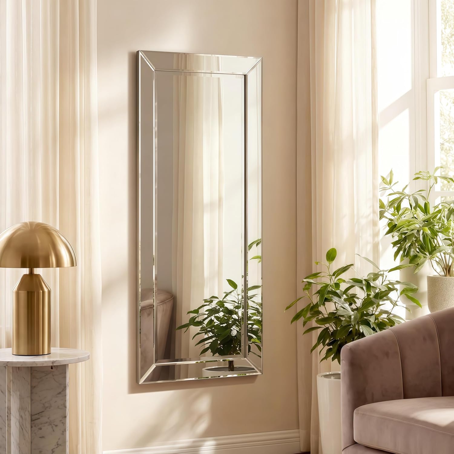 Empire Art Direct MOM-C10690-2454 24 x 54 in. Solid Wood Frame Covered Wall Mirror with Beveled Clear Mirror Panels - 1 in. Beveled Edge