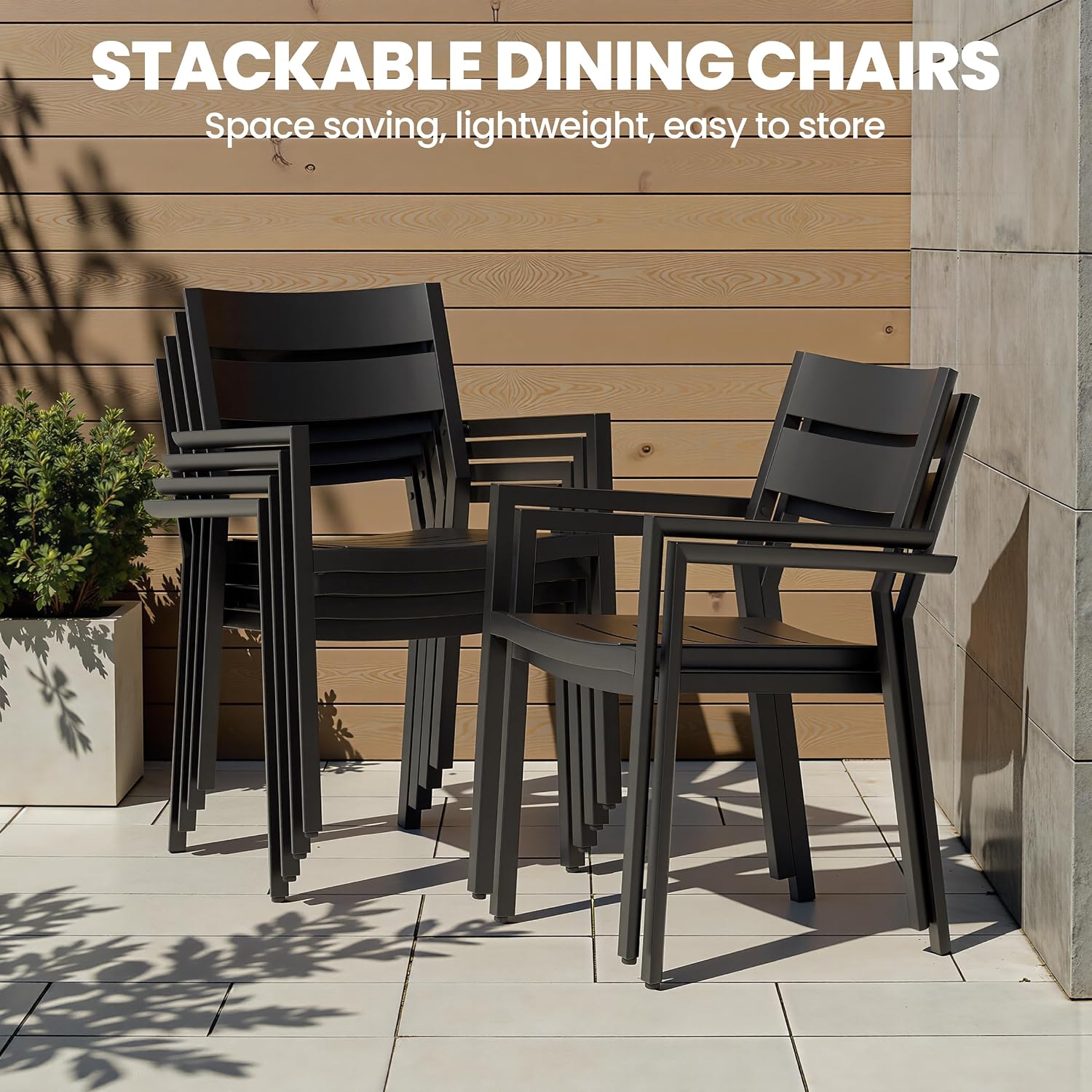 9-Piece Aluminum Outdoor Dining Set, 82" Large Rectangular Patio Table & 8 Stackable Armchairs Rust Proof Outdoor Furniture with Umbrella Hole for Lawn Garden Deck, Black