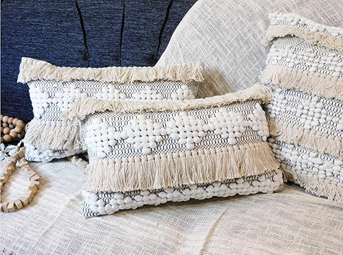 Miniatura 7 de Juego de 2 almohadas decorativas de 18 x 18 pulgadas, hechas a mano, de algodón, estilo bohemio, fundas de almohada para sofá, sala de estar, sofá,