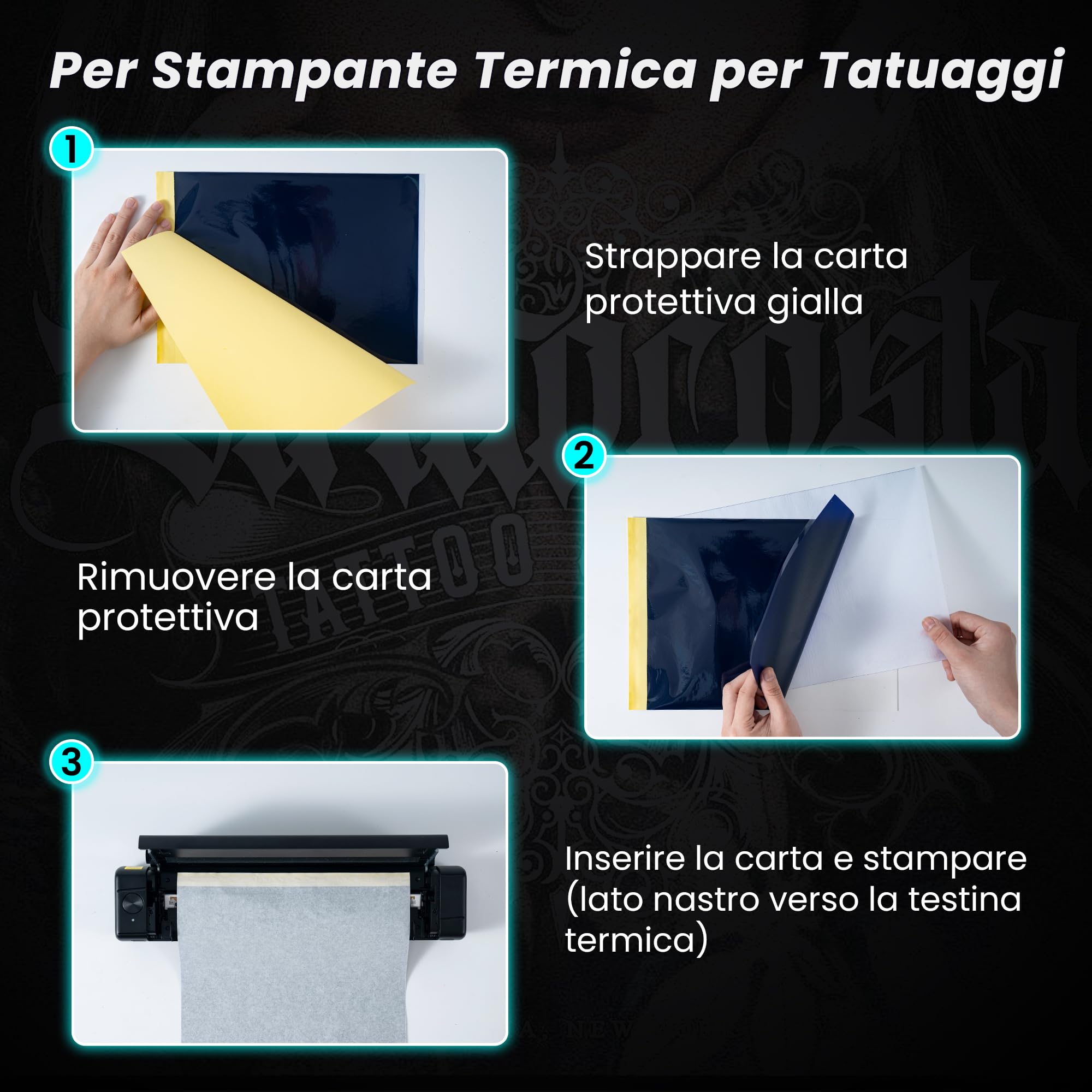 Foglio Stencil per Tattoo, 100 pz, Formato A4, Foglio Stencil Termico per Stampante Stencil Tattoo, Progettato per Artisti del Tattoo e Appassionati