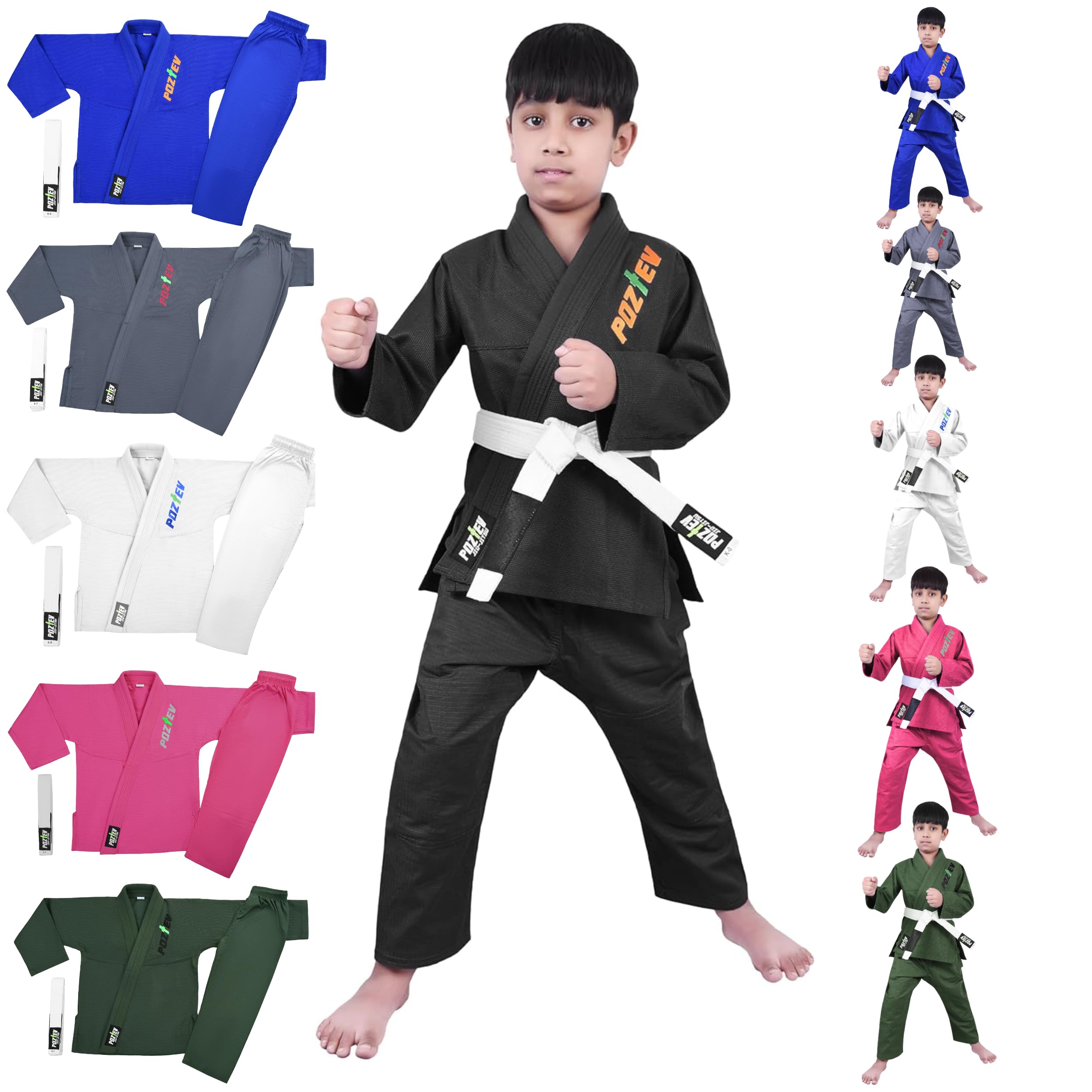 POZTEVKids Brazilian Jiu Jitsu Gi For Kids BJJ Gi Youth Grappling Kimonos Preshrunk Lightweight Martial Arts Uniform