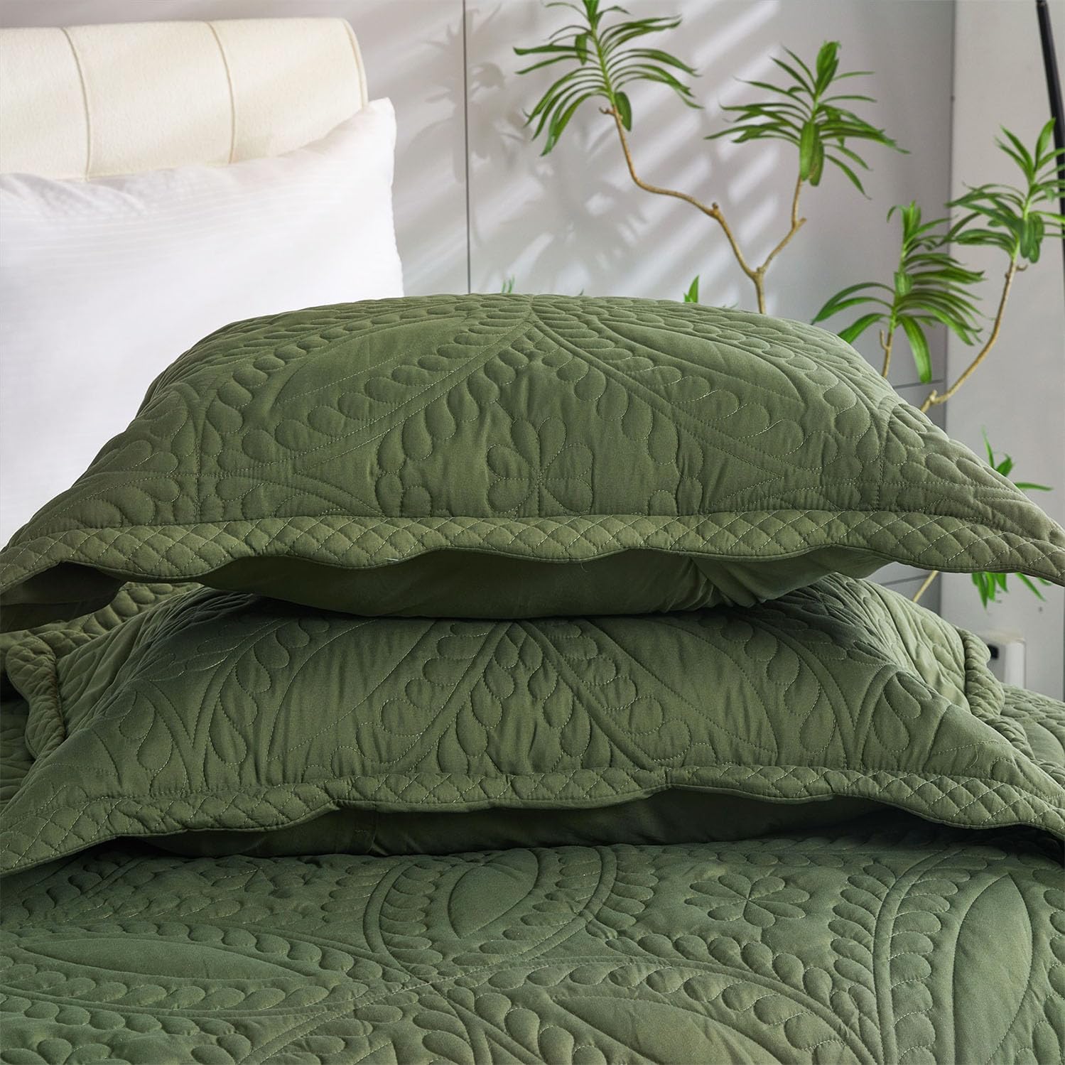 Cmfshape Oversize King Bedspread 120"x120",3 Piece California King Quilt Set,Lightweight Olive-Green Bedding Quilt Set for All Season,Modern Geometric Pattern Bed Set - Image 8