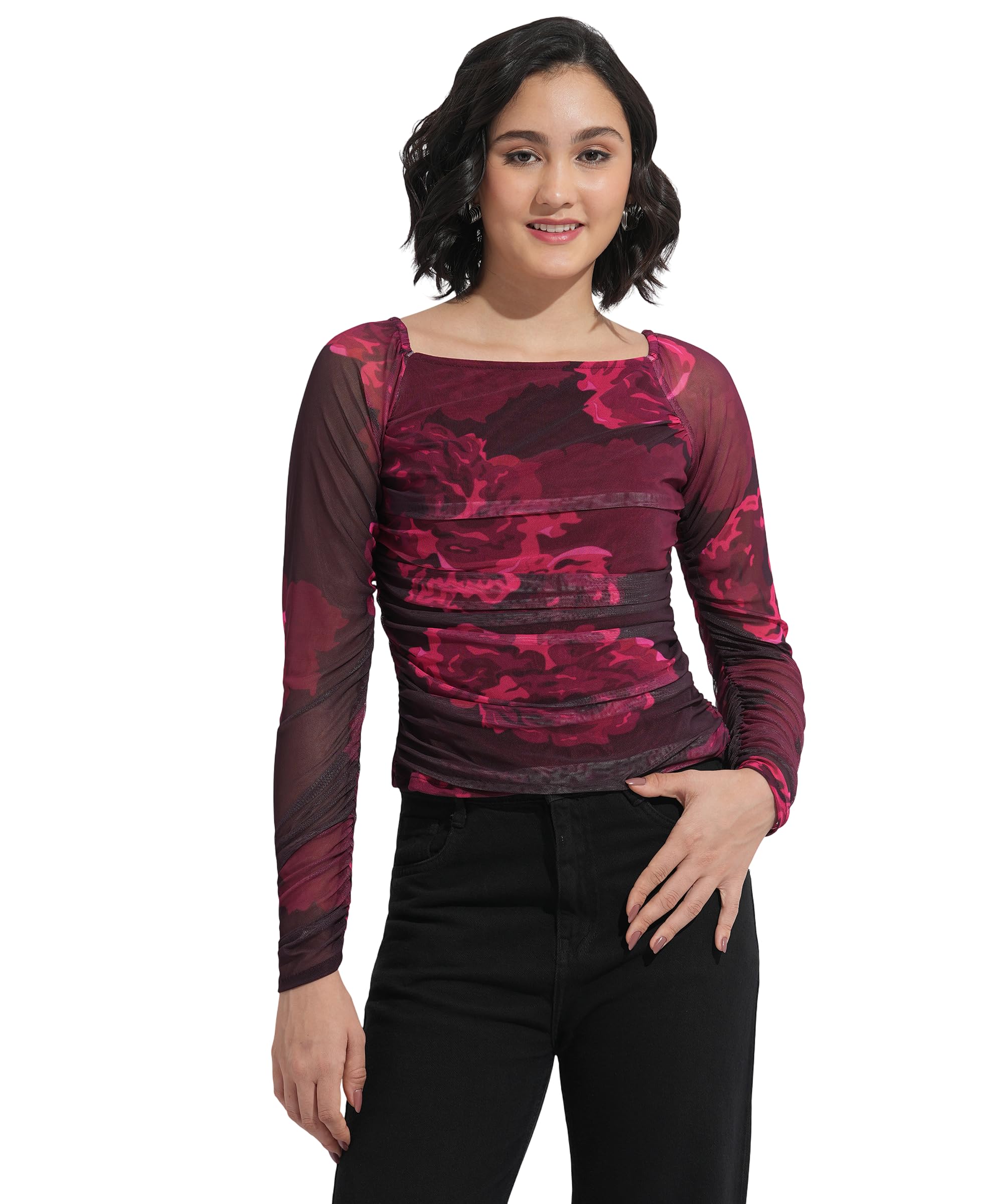 masalli fashion Women's Mess Printed Ruched Top-picture-0