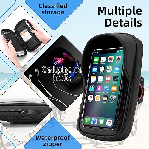 Miniatura 6 de ROCKBROS Bolsa para manillar de bicicleta para motocicleta, giratoria de 360, impermeable, a prueba de golpes, para iPhone de hasta 7 pulgadas