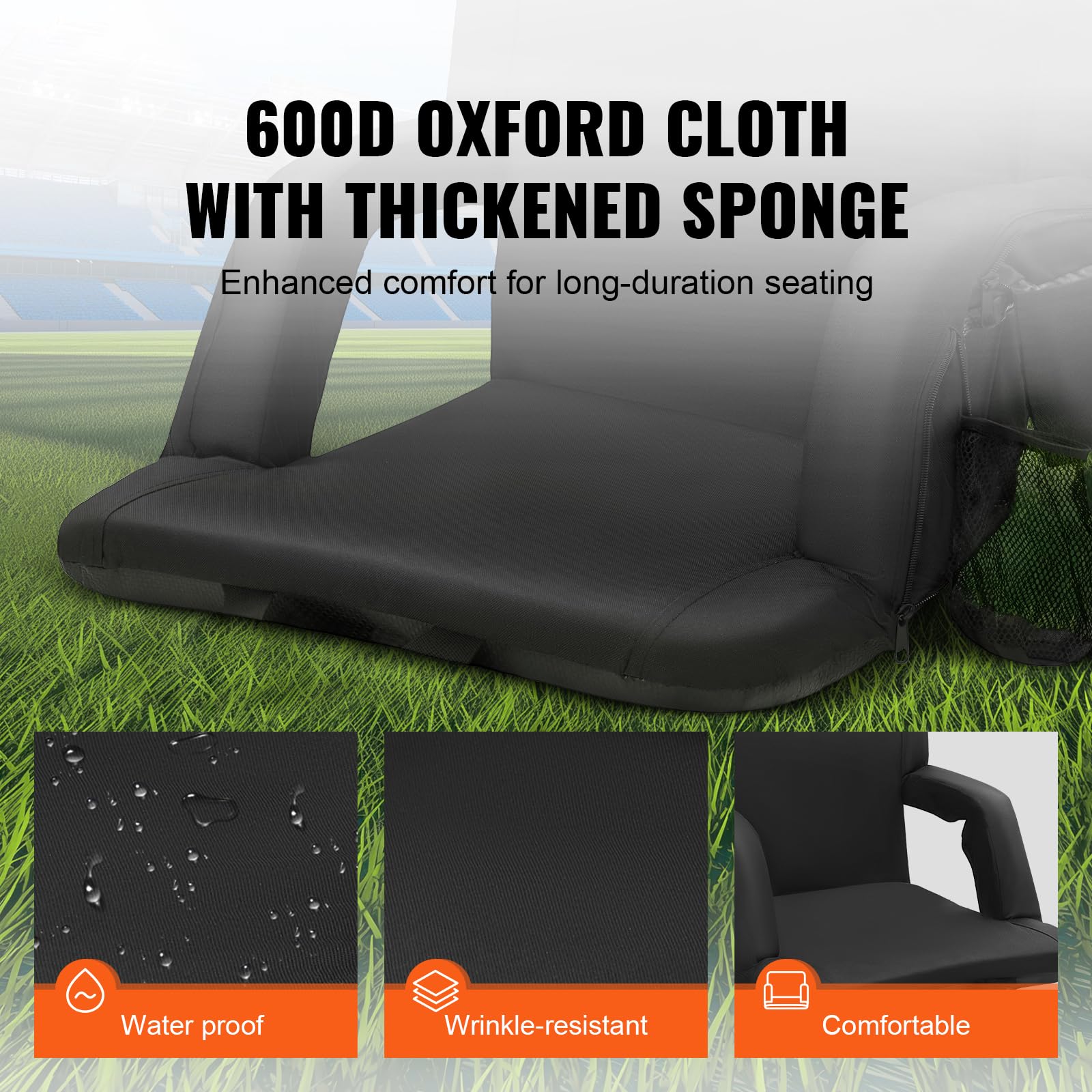 Happybuy Double Heated Stadium Seat with Back Support, 3-Level Heating Padded Bleacher Chair with Cupholder for Sports, Camping, Concerts