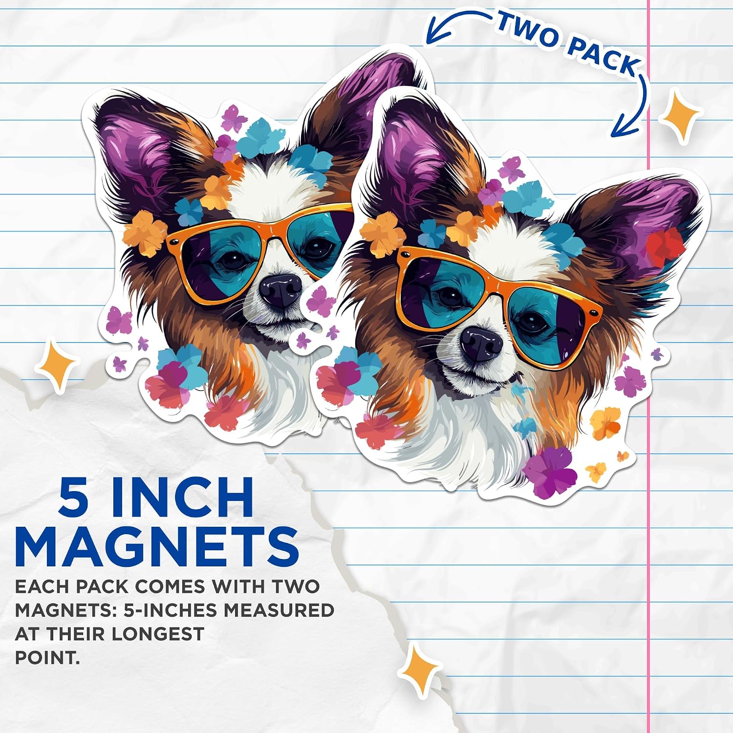 (2 Pack) Papillon Dog Magnets - Papillon with Sunglasses - Choose FromOver 100 Dog Breeds - 5" On Longest Side - Premium Magnet - Made in USA - MAG0377 image 3