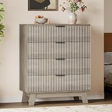 BORNOON 39" Tall Dresser for Bedroom, 4-Drawer Fluted Chest of Drawers, Modern Wood Highboy with Deep Storage, Metal Slides & Handles, Anti-Tip Kit, Vertical Clothes Organizer for Apartment, Nursery