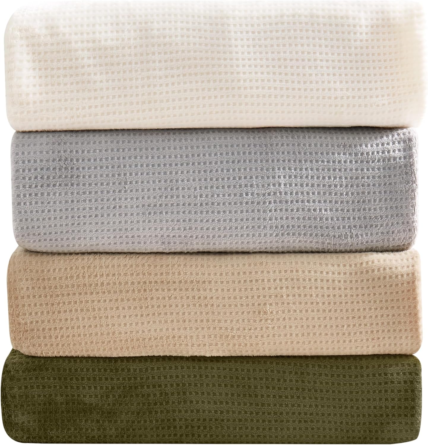 Buttery Soft Fleece Sheets with 18‘’ Deep Pocket-Ultra Soft & Warm Luxury Bedding Set with Fitted Sheet & 2 Pillowcases-Velvety Smooth Waffle Grids Fleece Bed Sheets (Green, Full)