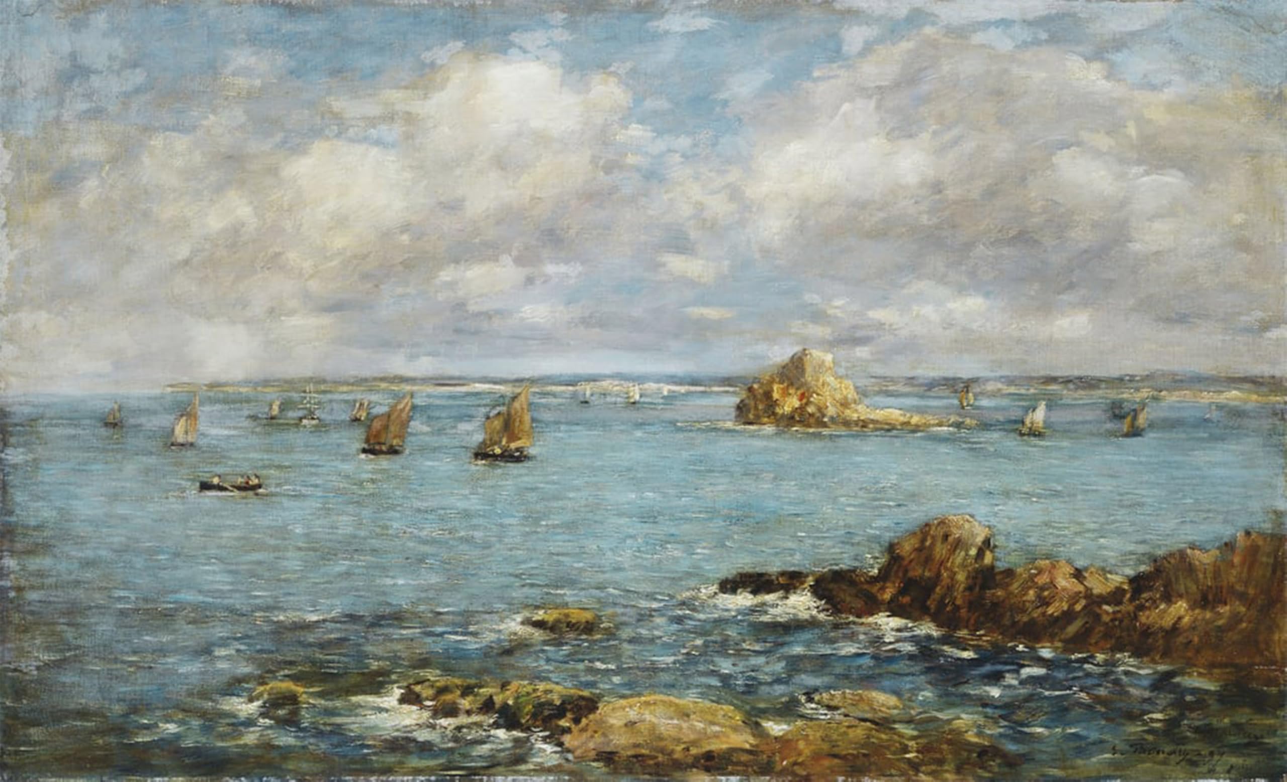 ARTXLXXBN Famous Painting Art Wall Decor Abstract Art Picture Bay of Douarnenez La Baie De Douarnenez by Eugene Louis Boudin Animal Pictures for Home Decor 60x90cm