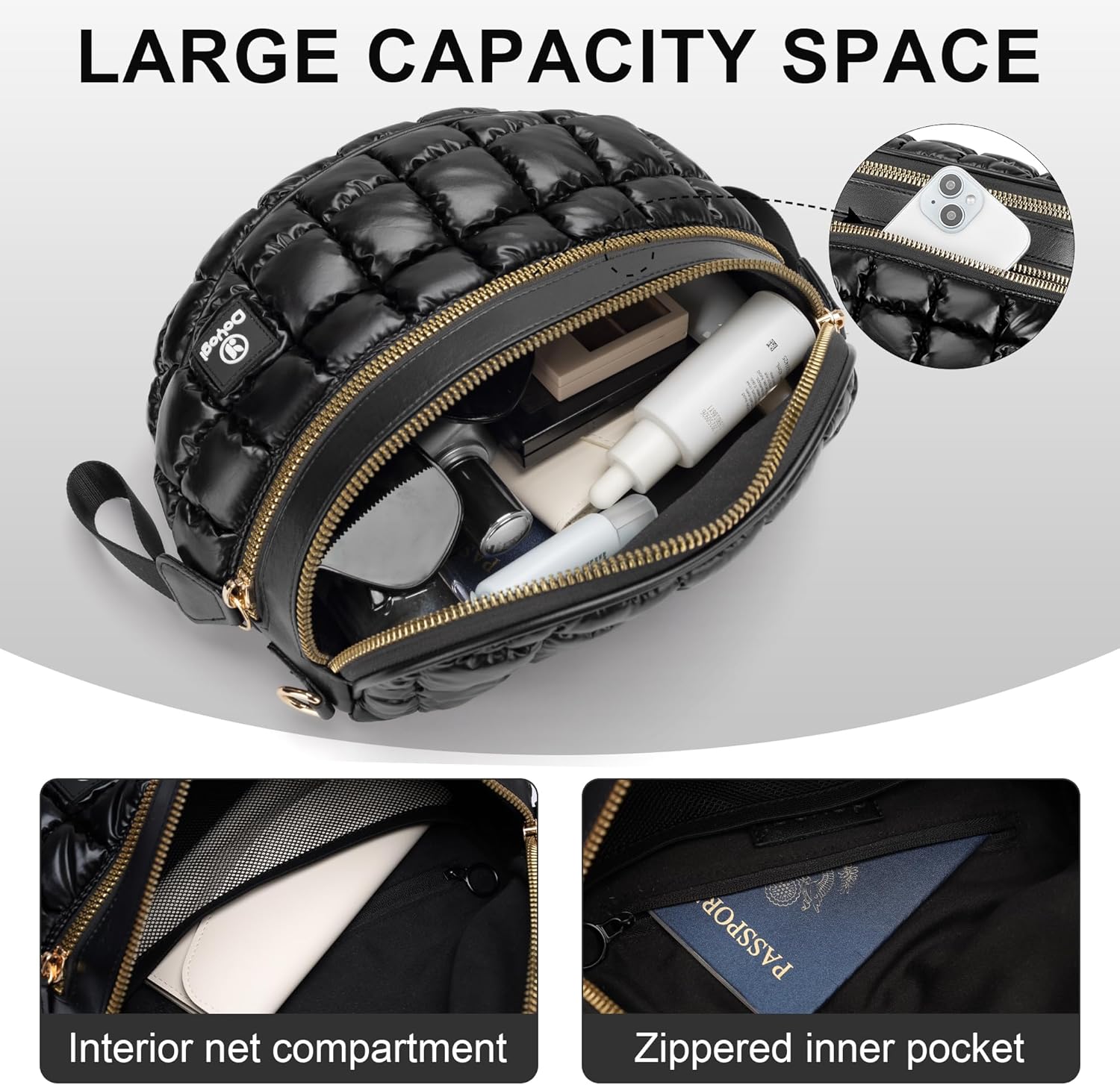 Puffer Crossbody Bum Bags for Women,Small Crossbody Bags for Women,Quilted Purse for Daily Travel,4.8L compact size,mom bag,small structured bum bag,Puffy Checkered Fanny Pack