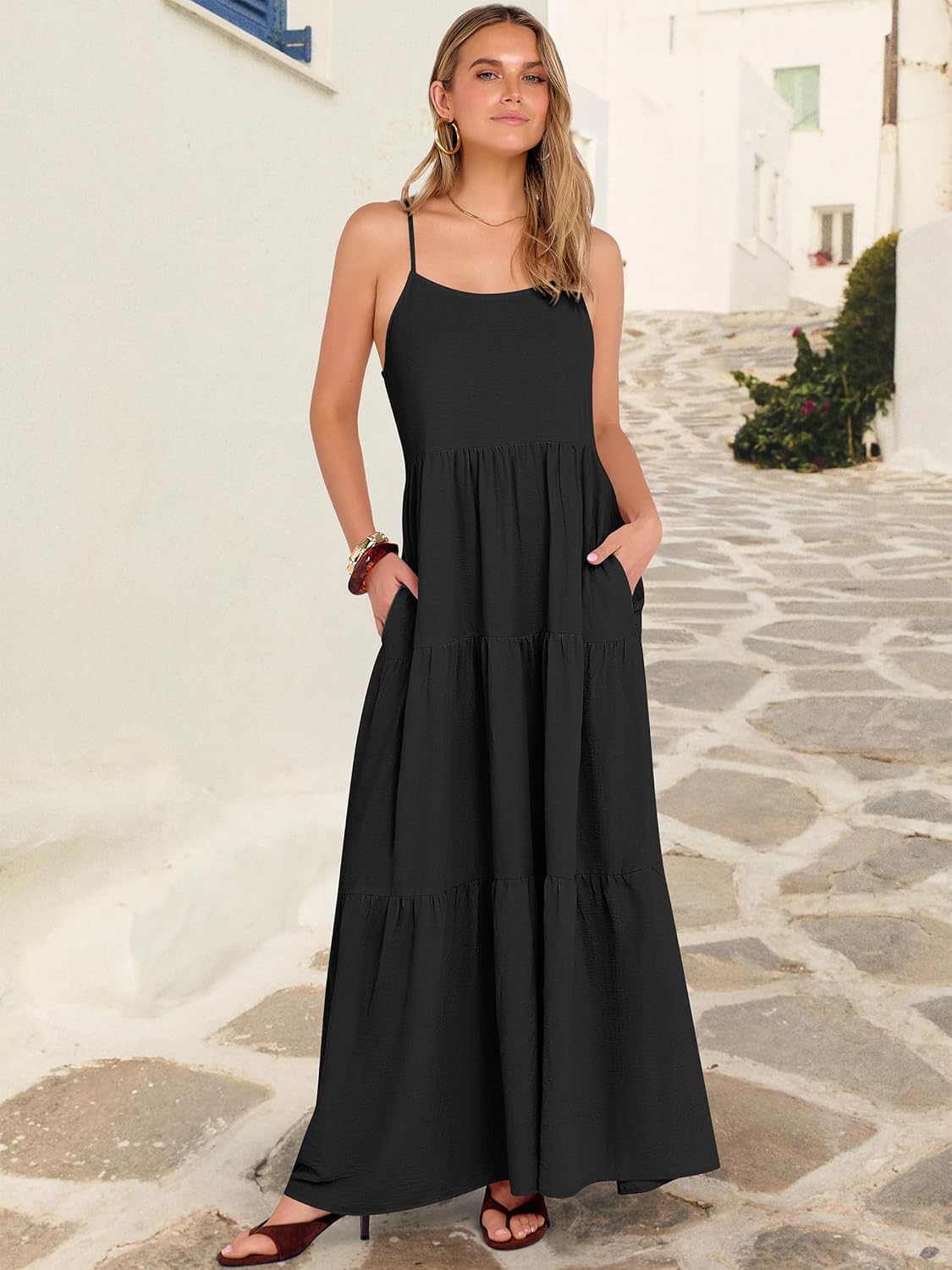 ANRABESS Womens Maxi Dress 2026 Summer Casual Sleeveless Spaghetti Strap Boho Sundress Flowy Tiered Beach Vacation Long Dress - Image 6